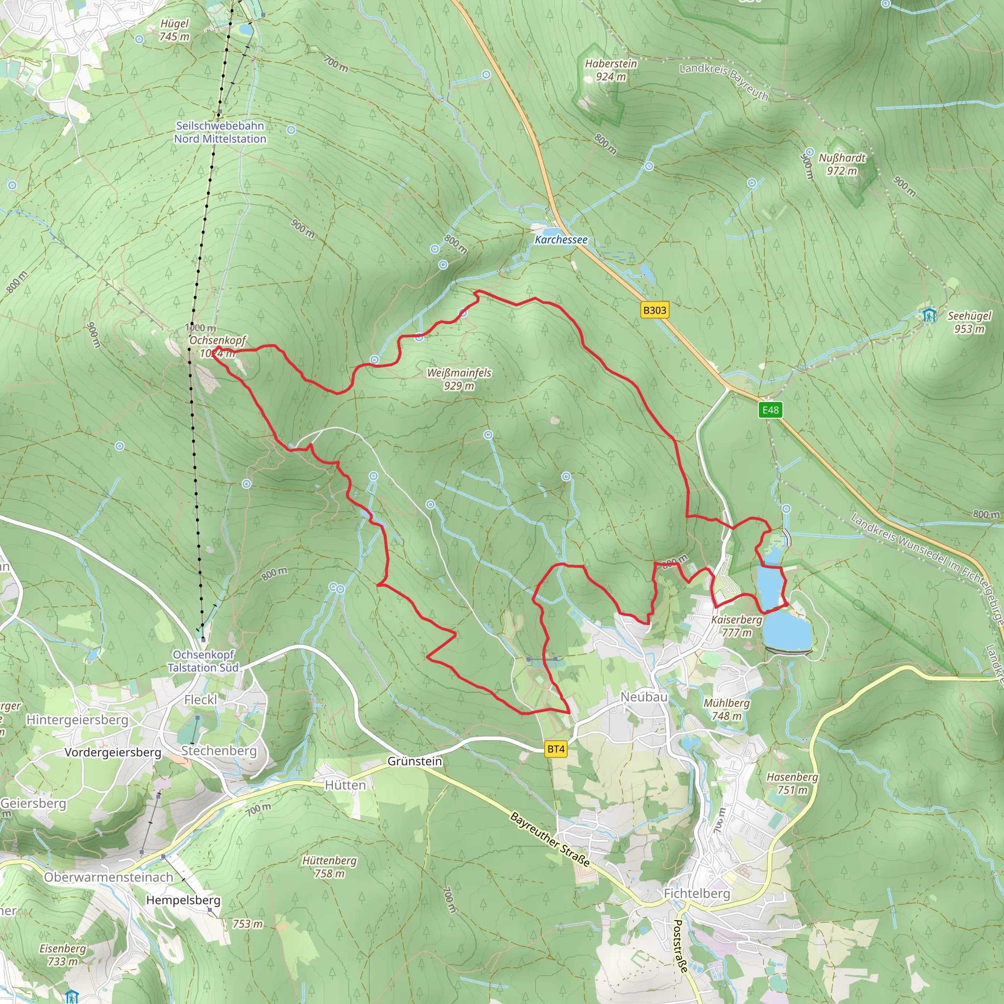 Fichtelsee via Untere Ringloipe and Fichtelberger Bergwerksweg mobile static map