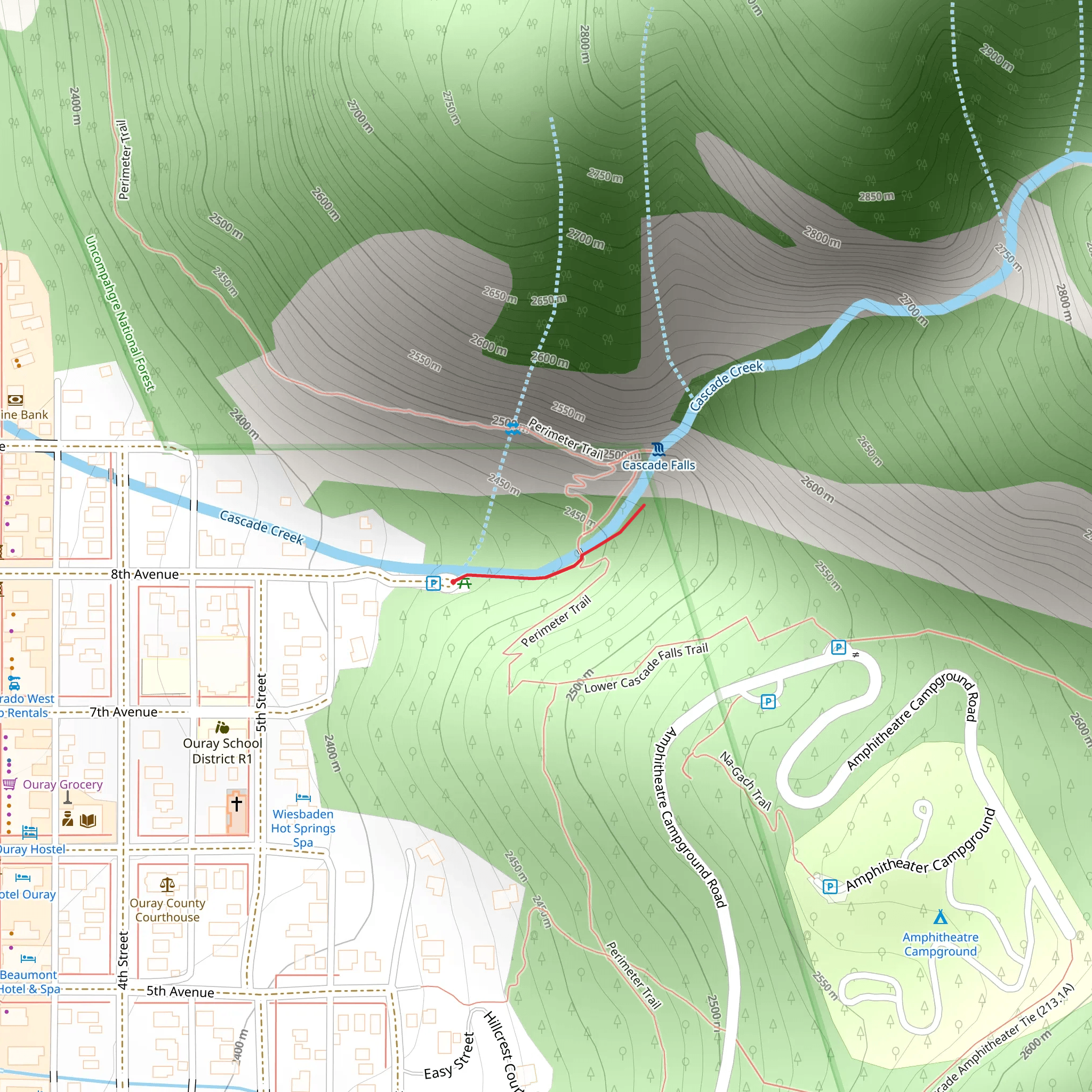 Lower Cascade Falls Trail mobile static map