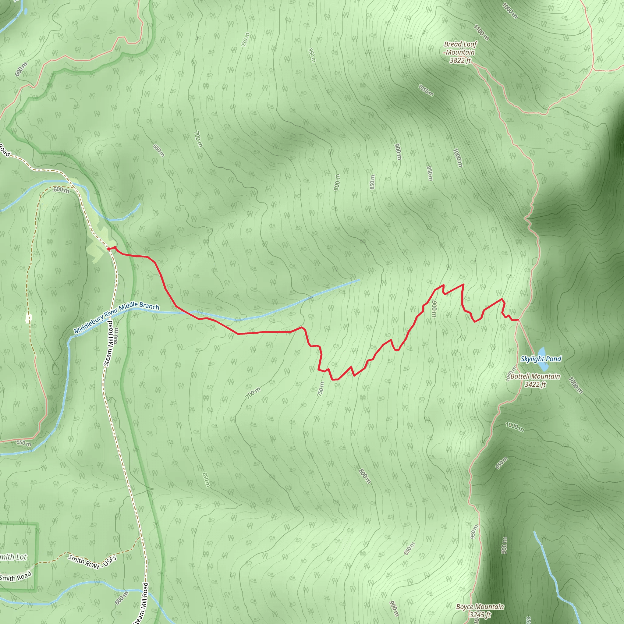 Skylight Pond West Trail mobile static map