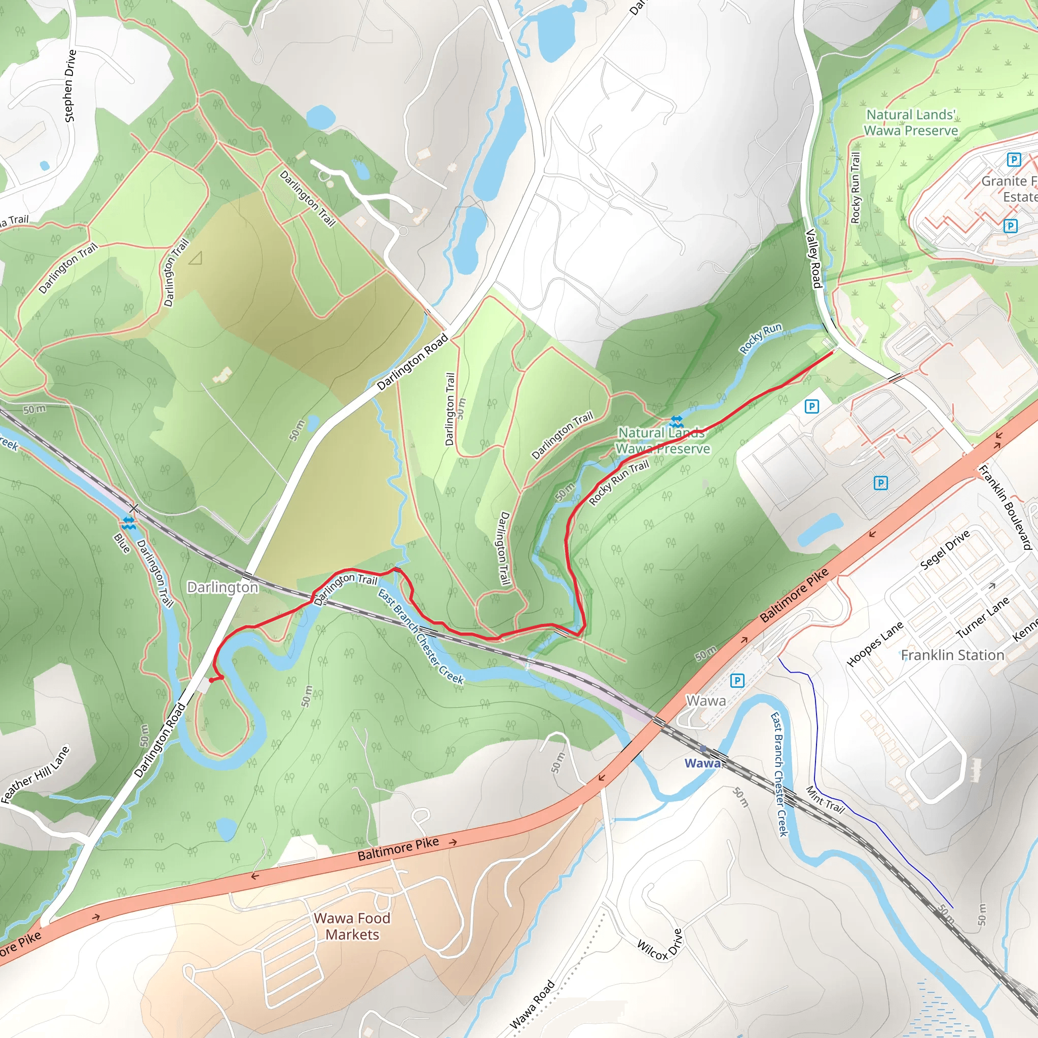 Rocky Run via Darlington Trail mobile static map