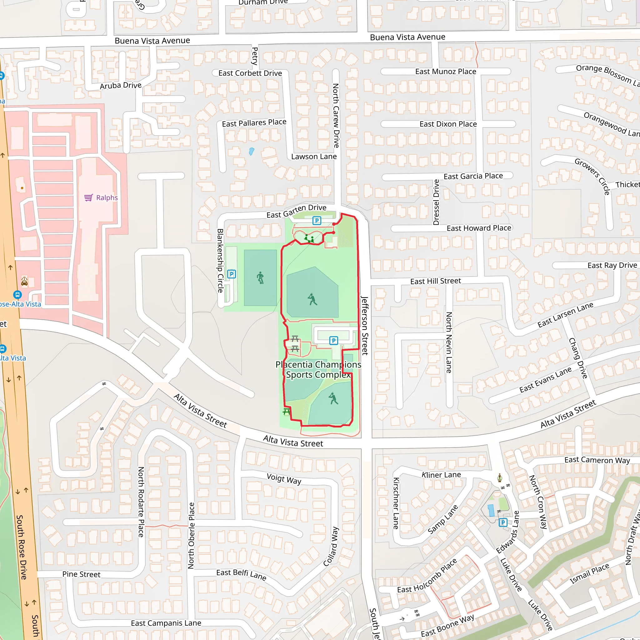 Placentia Champions Sports Complex Loop mobile static map