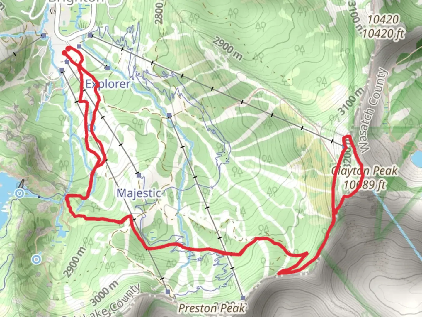 An image depicting the trail Brighton Lakes Trail and Clay Peak Trail and its surrounding area.