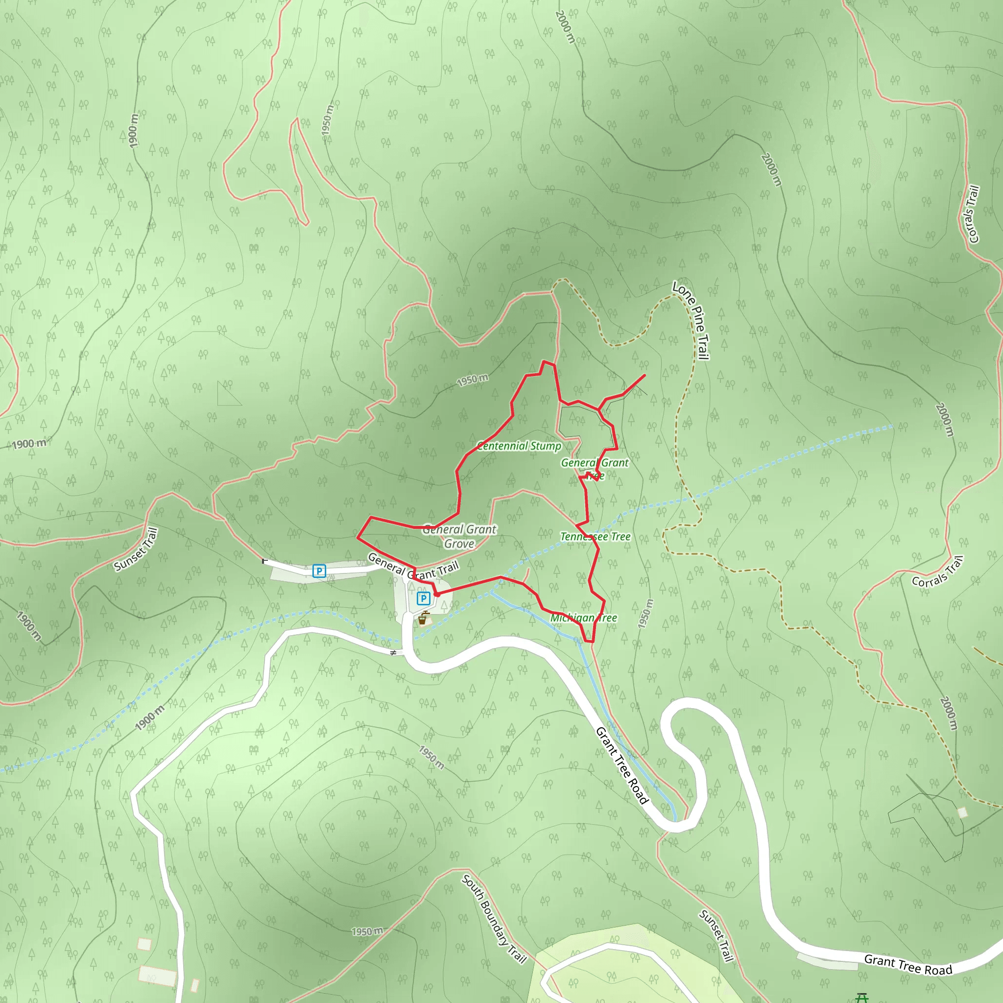 General Grant Trail and Grant Tree Loop mobile static map