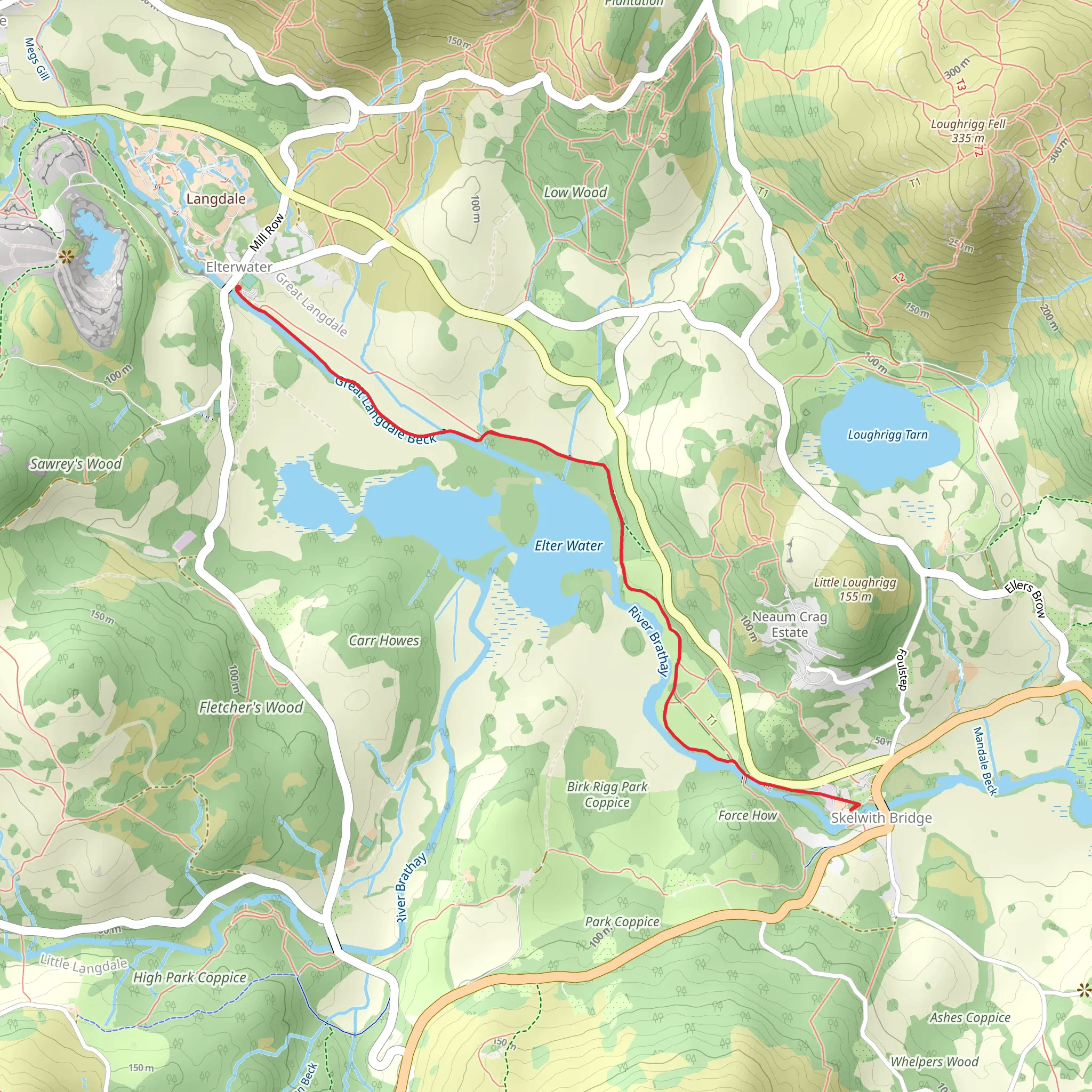 Elter Water and Great Langdale Beck Walk mobile static map