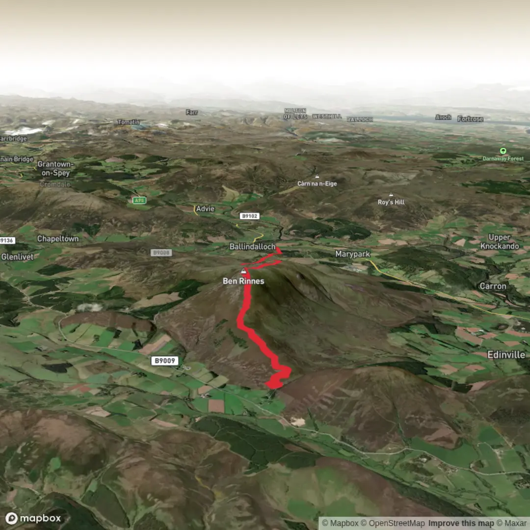 An image depicting the trail Ben Rinnes End to End and its surrounding area.