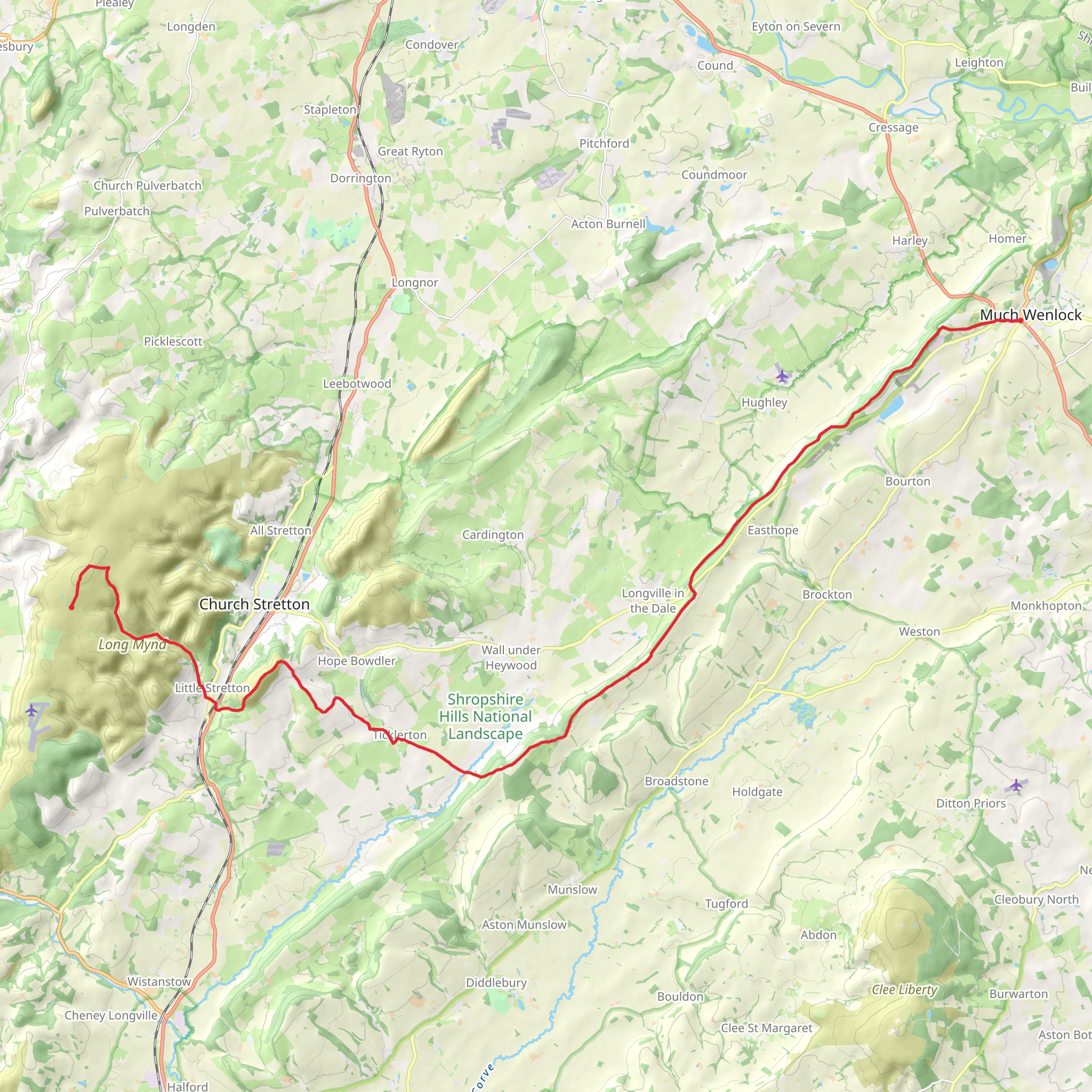 Pole Bank to Much Wenlock Walk mobile static map