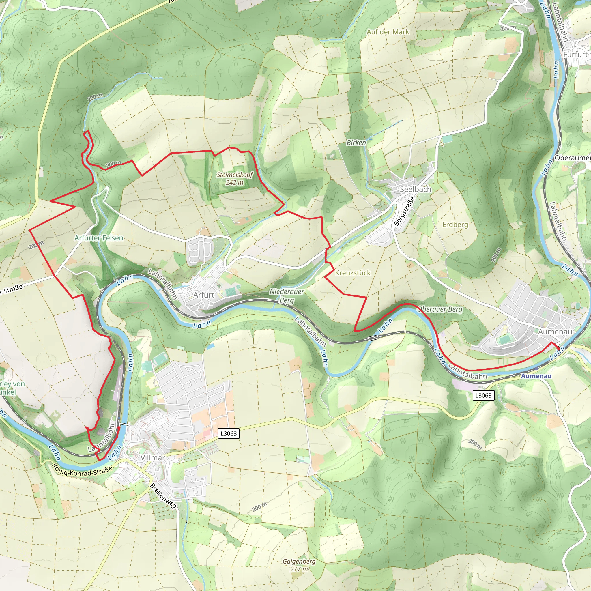 Aumenau to Villmar via Hessenweg mobile static map