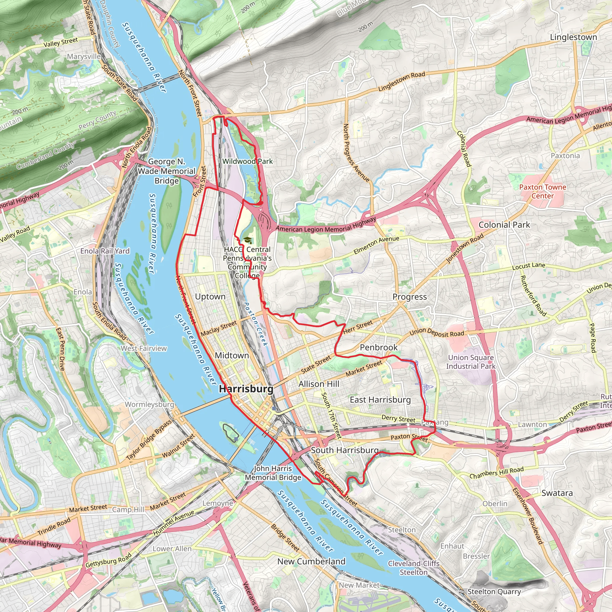 Susquehanna River and Wildwood Trail Loop mobile static map