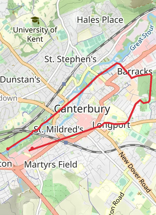 Hike on Park and ride Canterbury tourist trail mobile static map