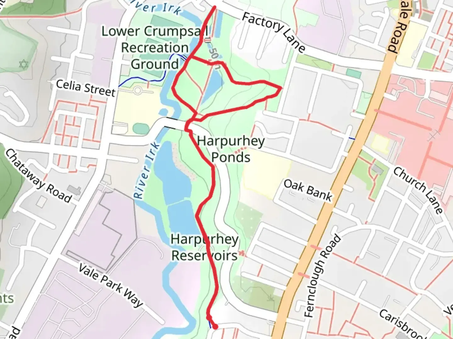 An image depicting the trail Harpurhey Ponds and Reservoirs Loop and its surrounding area.
