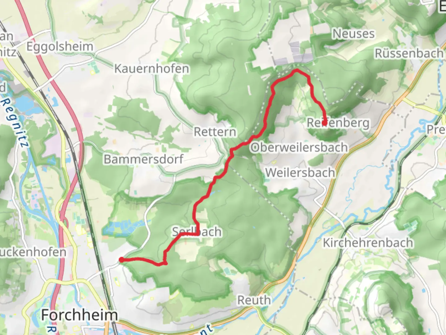 An image depicting the trail Kellerberg to Reifenberg Loop and its surrounding area.
