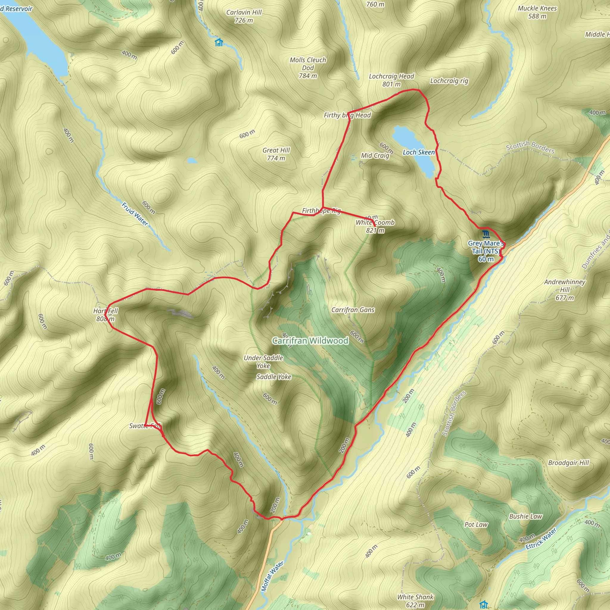 Loch Skeen and White Comb and Hart Fell Loop mobile static map
