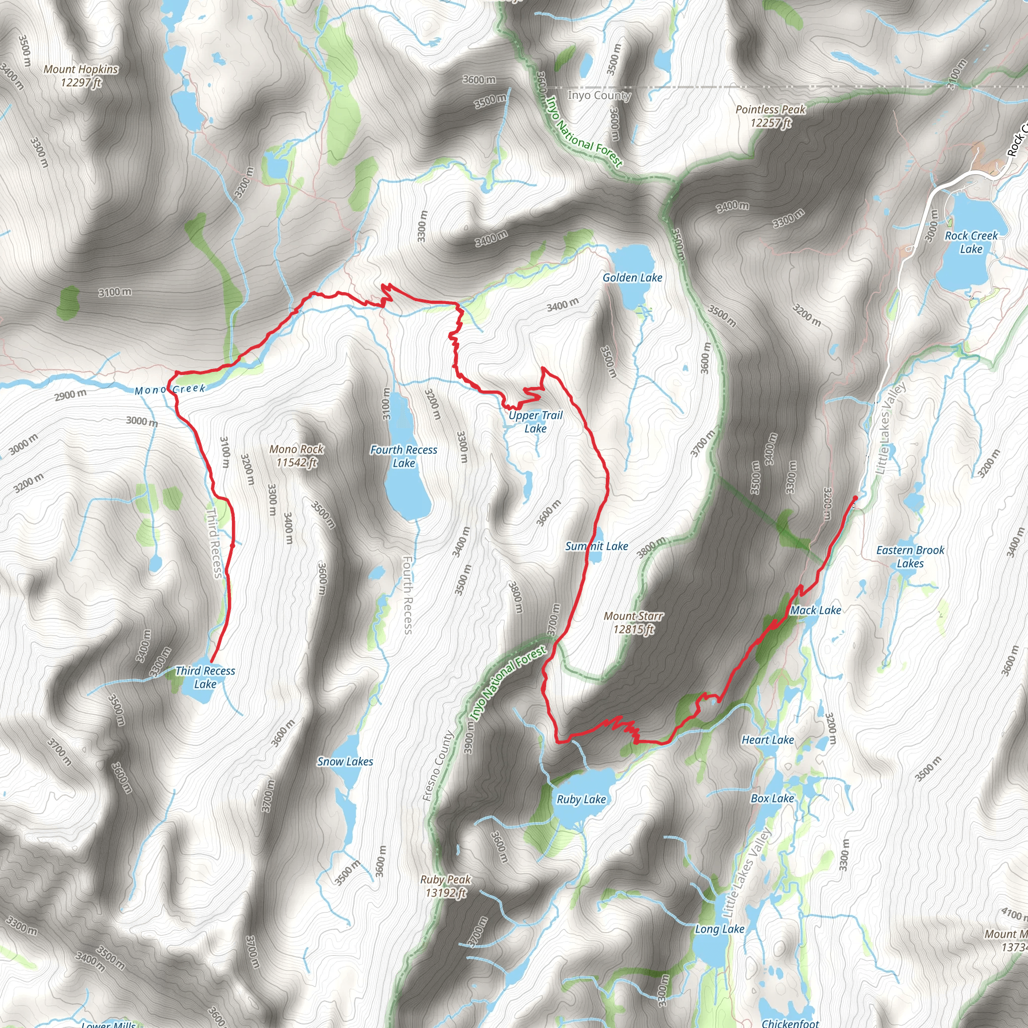Third Recess Lake via Mono Creek Trail mobile static map