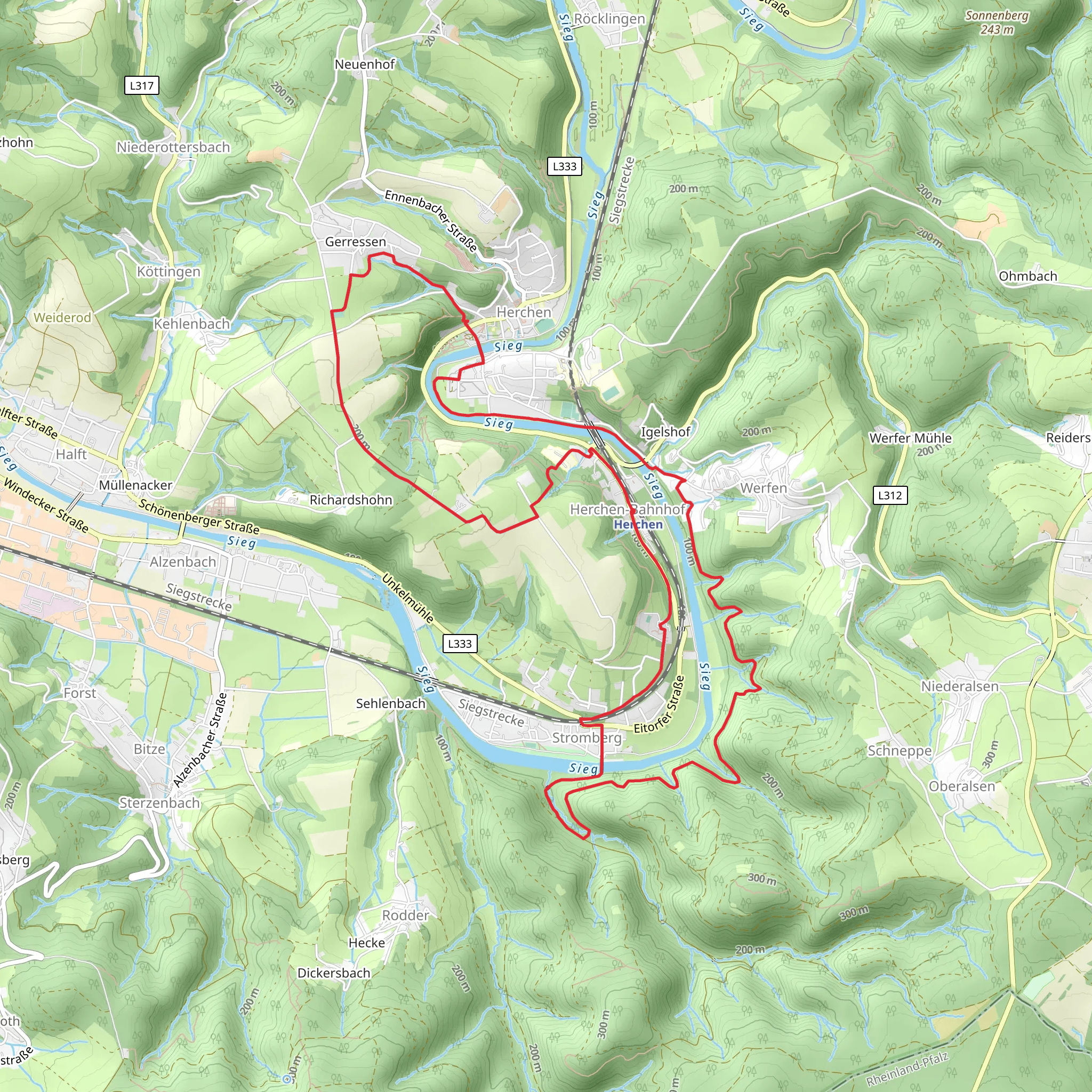 Herchen Rundweg Loop mobile static map