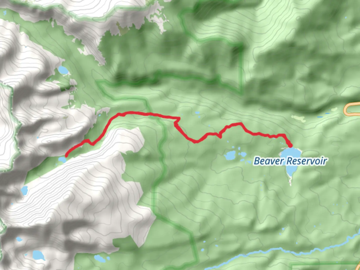 An image depicting the trail Coney Lake from Beaver Reservoir and its surrounding area.