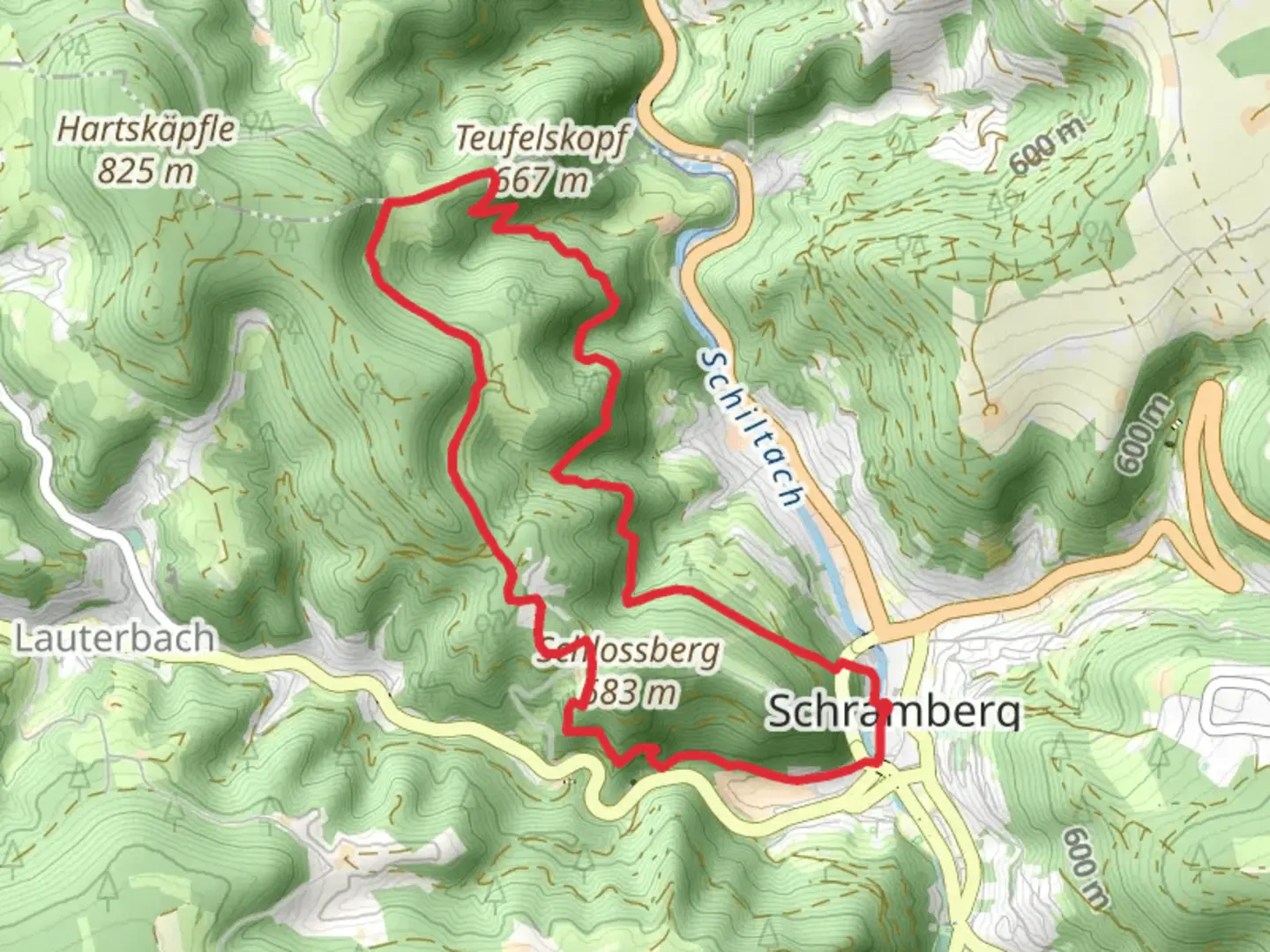 An image depicting the trail Unter dem Schlosshof and Ueberm Schossbergtunnel Loop and its surrounding area.