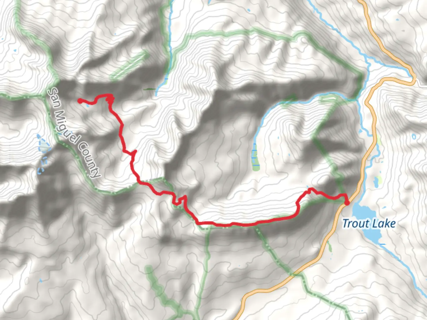 An image depicting the trail Rock of Ages Connection and Black Face from Trout Lake and its surrounding area.