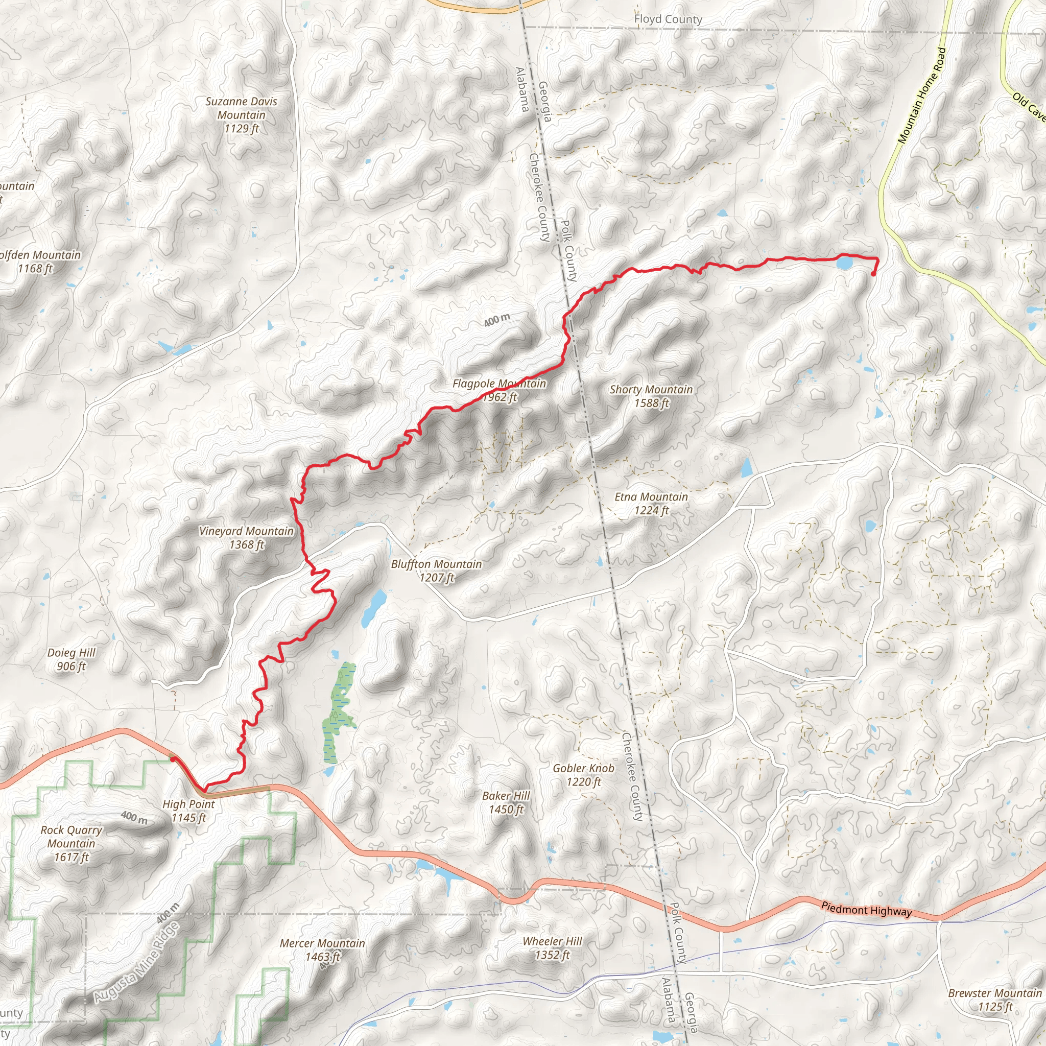 Pinhoti Trail from Davis Mountain mobile static map