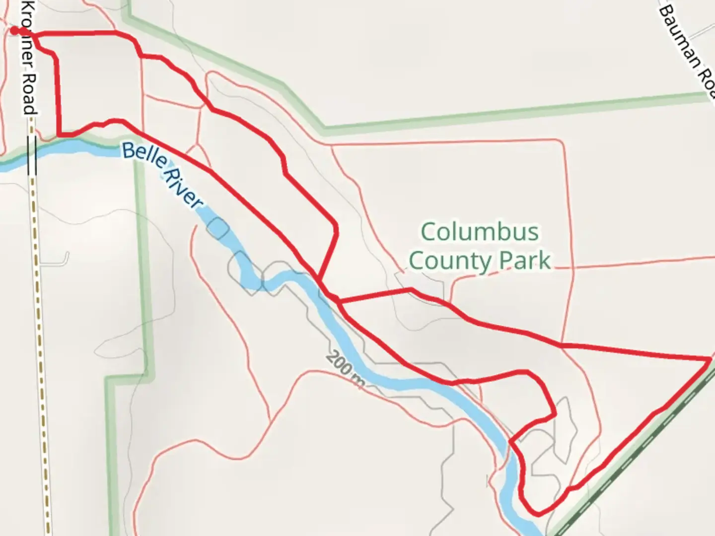 An image depicting the trail Kronner Road Loop - East and its surrounding area.