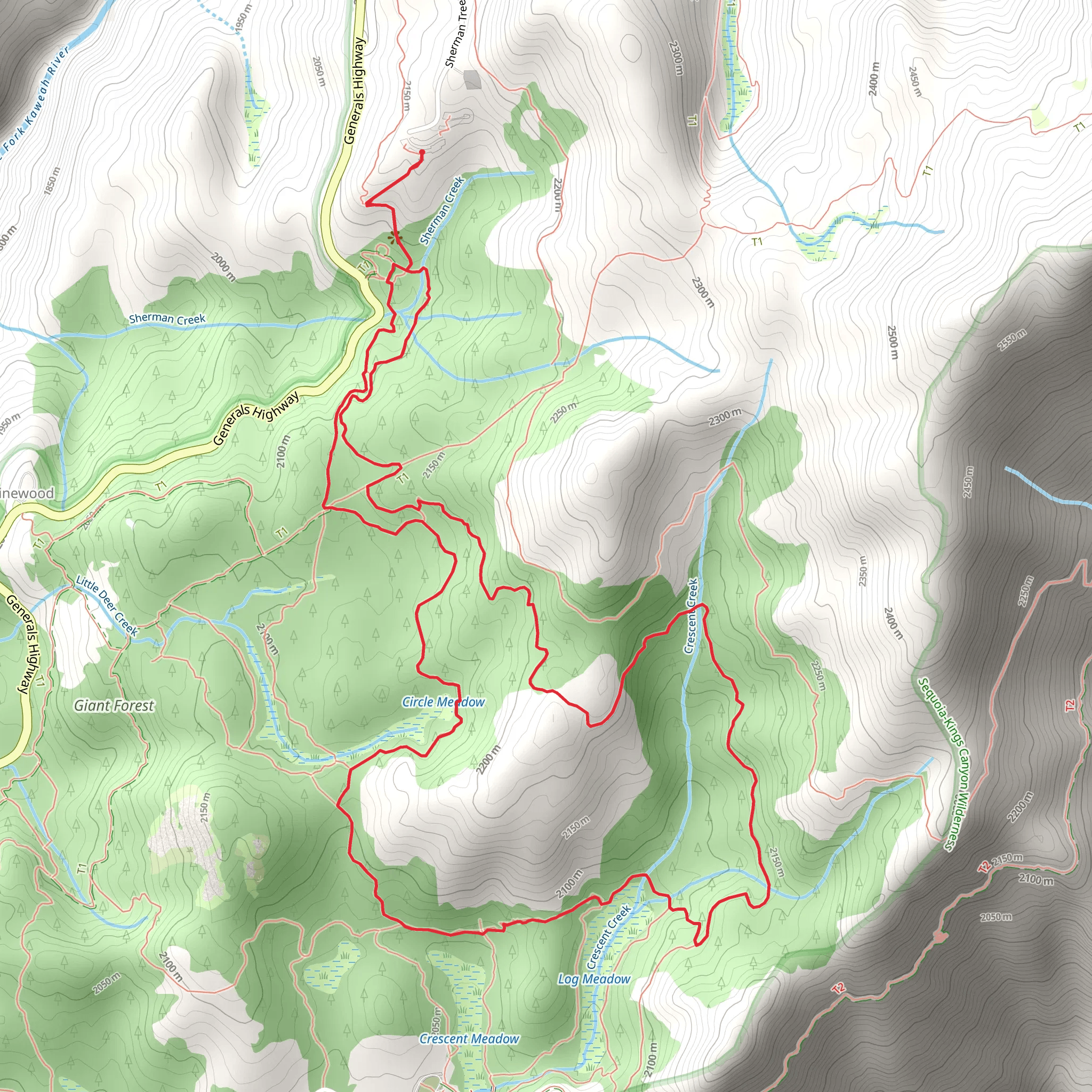 Sherman Tree, Congress and Washington Tree Loop Trail mobile static map