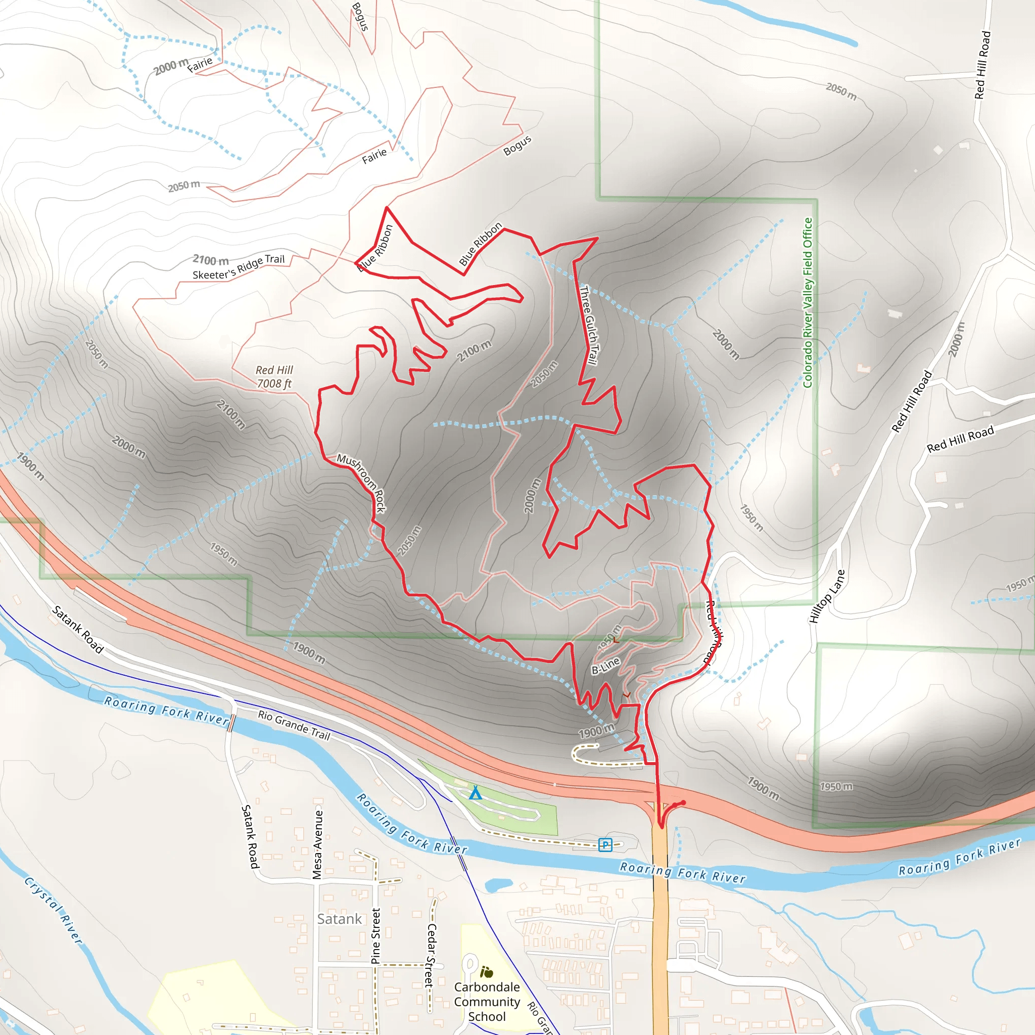Mushroom Rock, Blue Ribbon and Three Gulch Loop Trail mobile static map