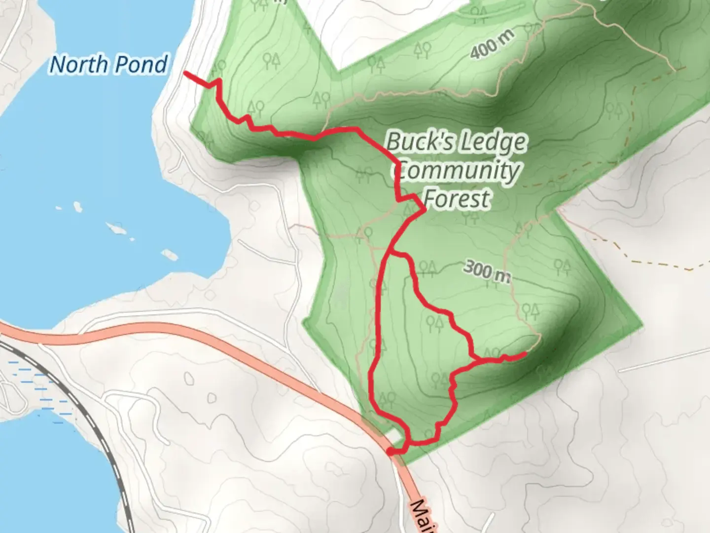 An image depicting the trail Main Street Loop - North and its surrounding area.