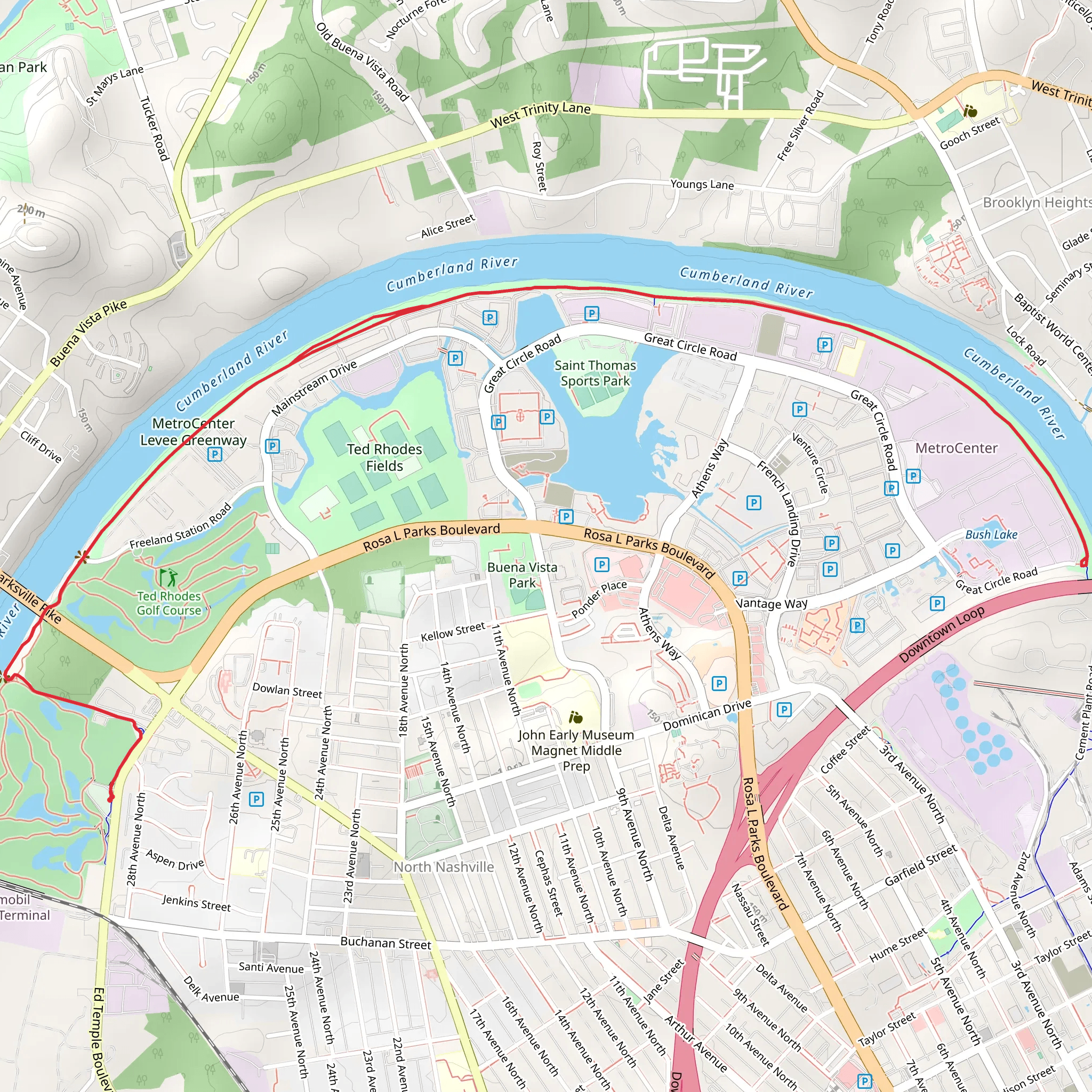 Metro Center Levee Greenway mobile static map