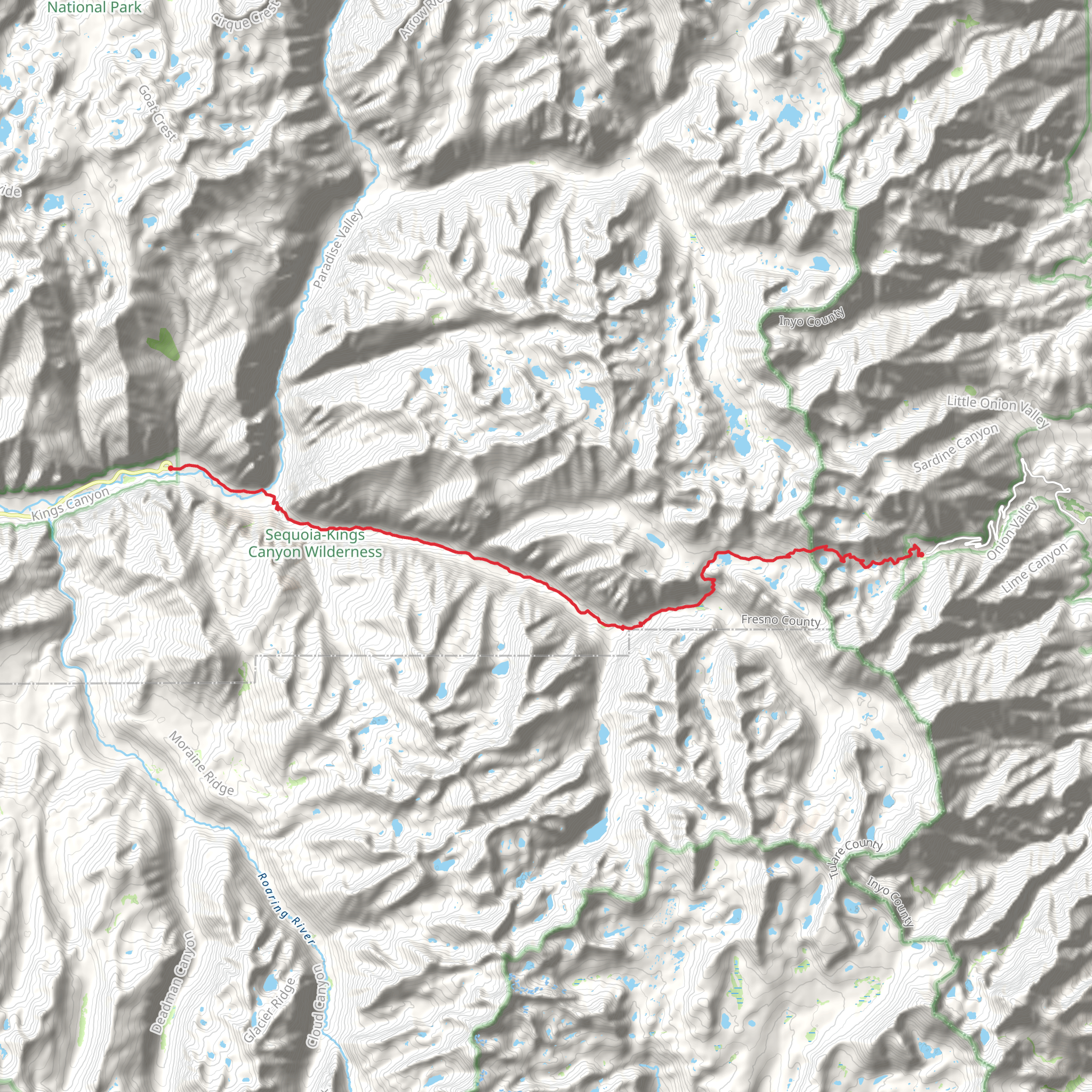 Kearsarge Pass and Bubbs Creek Trail mobile static map