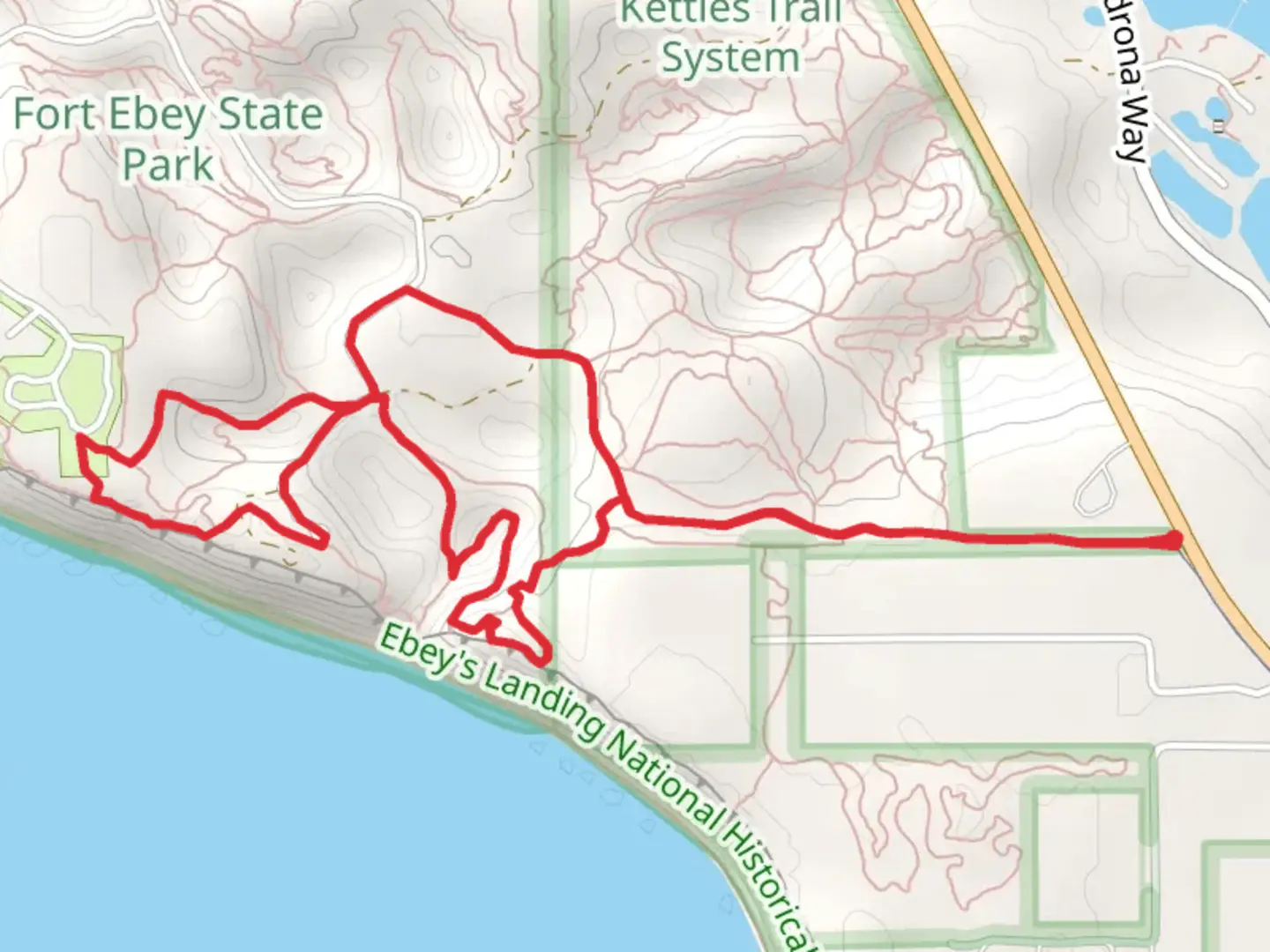An image depicting the trail Kettles, Grancy's Run and Cedar Grove Loop Trail and its surrounding area.