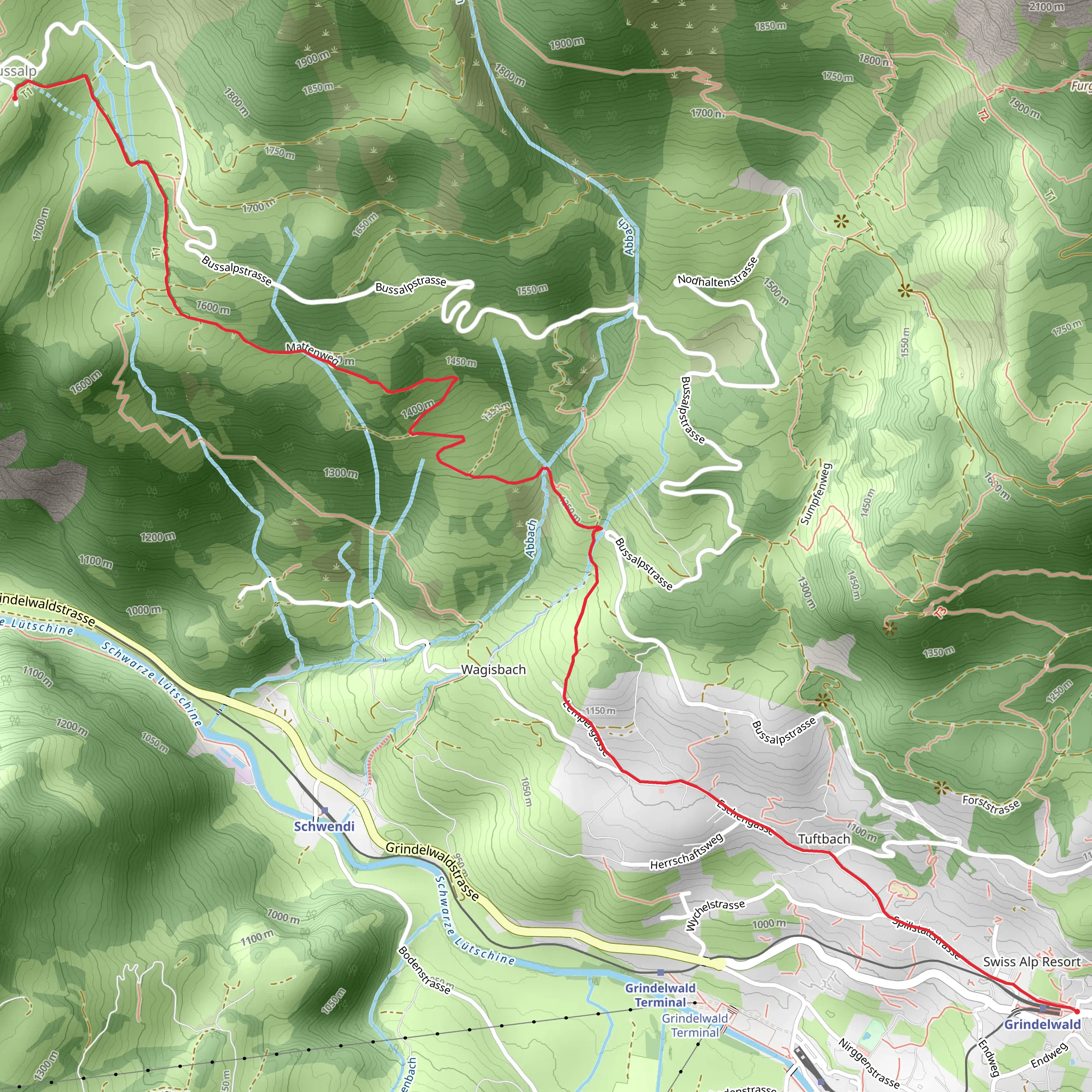 Grindelwald - Abbachfall - Bussalp No 22 mobile static map