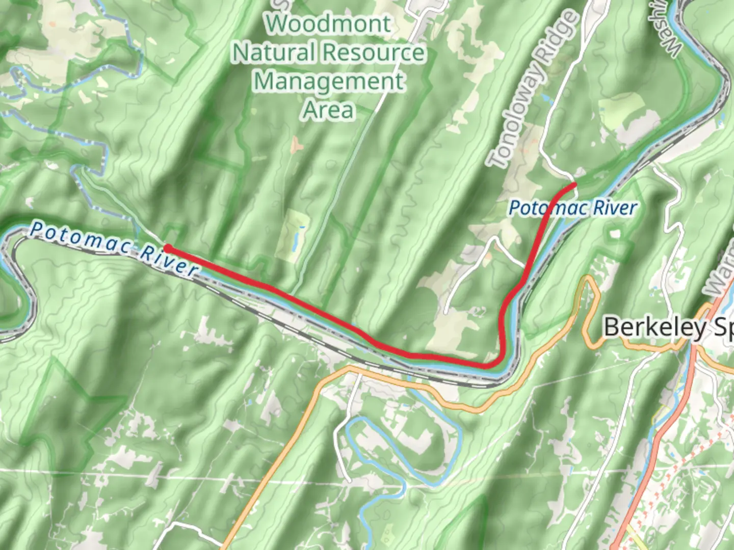 An image depicting the trail Western Maryland Rail Trail - Pearre and its surrounding area.