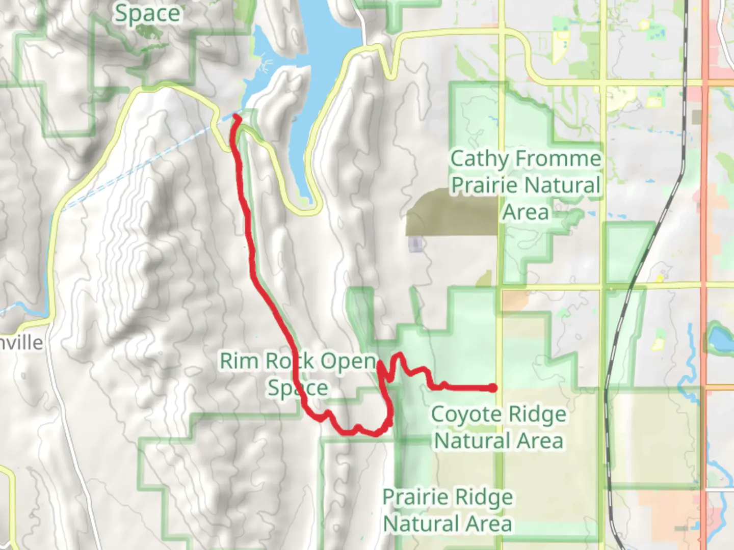 An image depicting the trail Rim Rock Trail and Blue Sky Trail and its surrounding area.