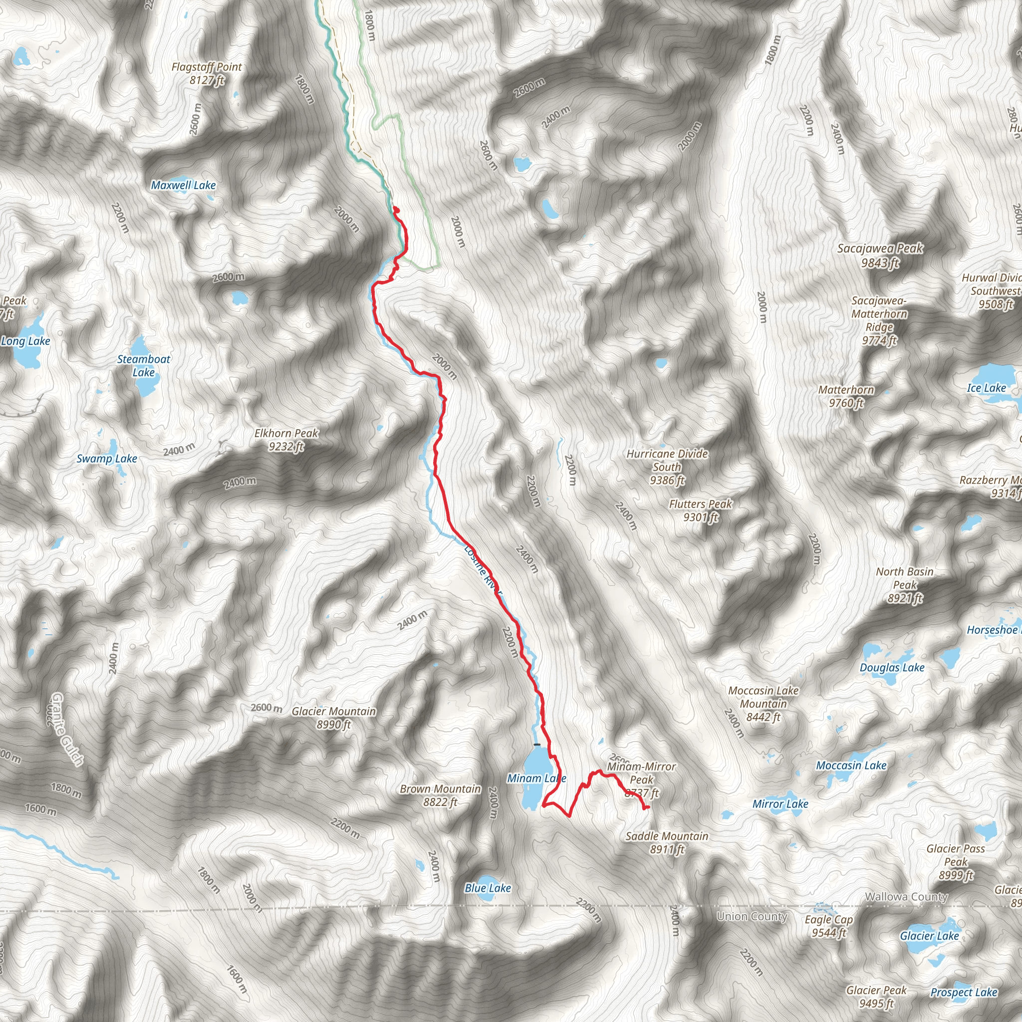 Minam Lake and Ivan Carper Pass via Minam River Trail and Ivan Carper Trail mobile static map