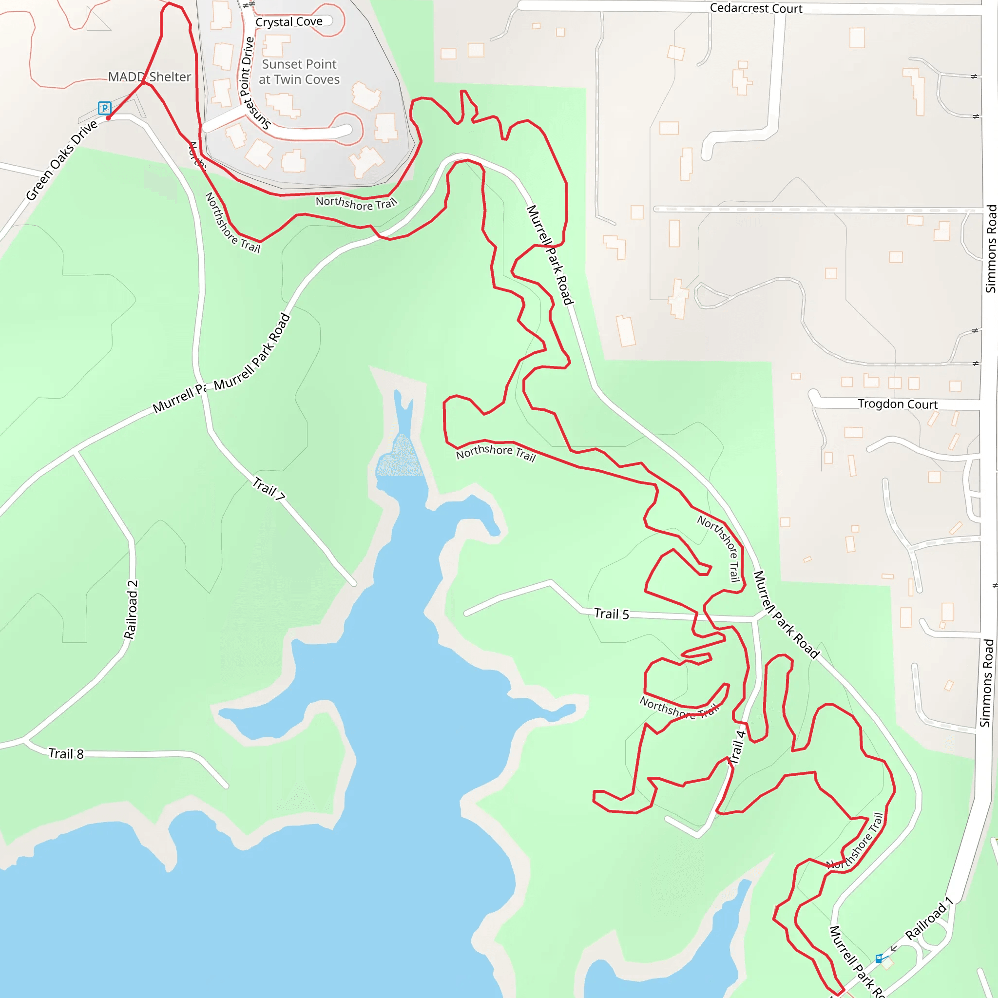Northshore Loop Trail from Green Oaks Drive mobile static map