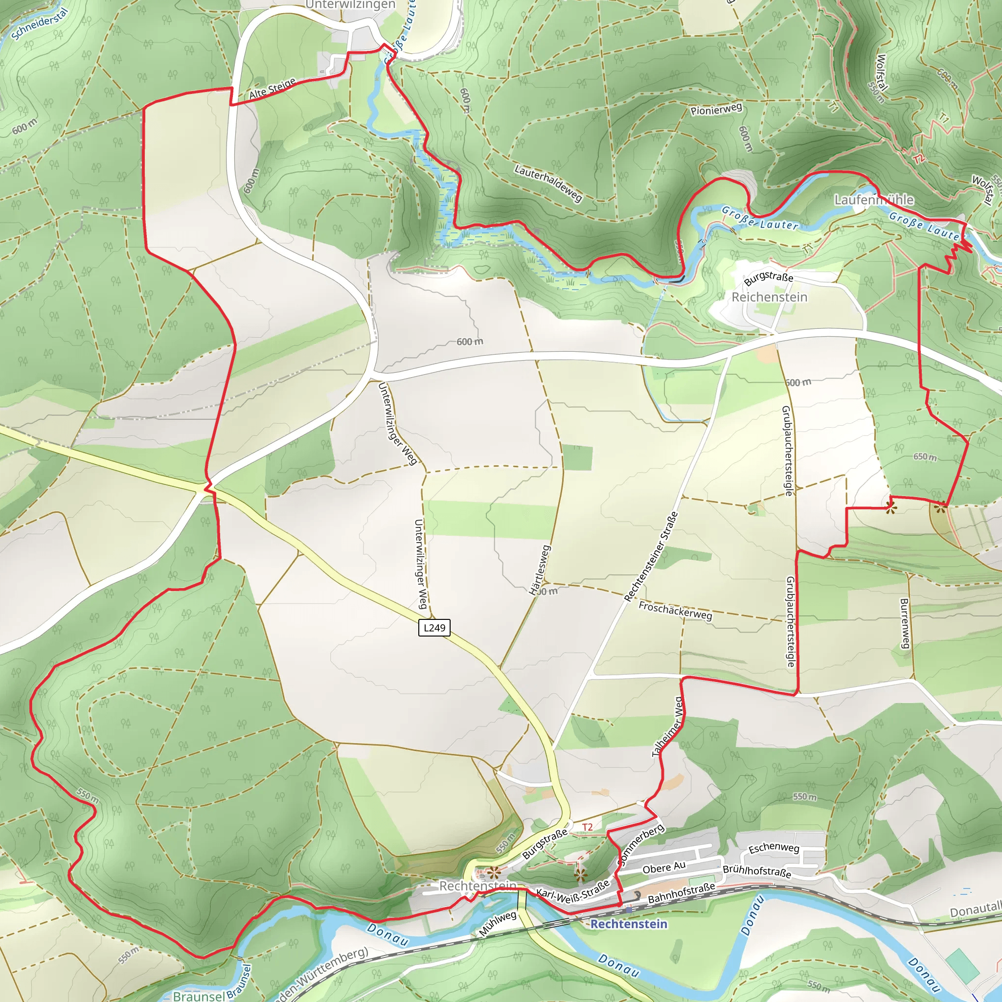 Rechtenstein, Laufenmuhle and Hochberg Loop mobile static map