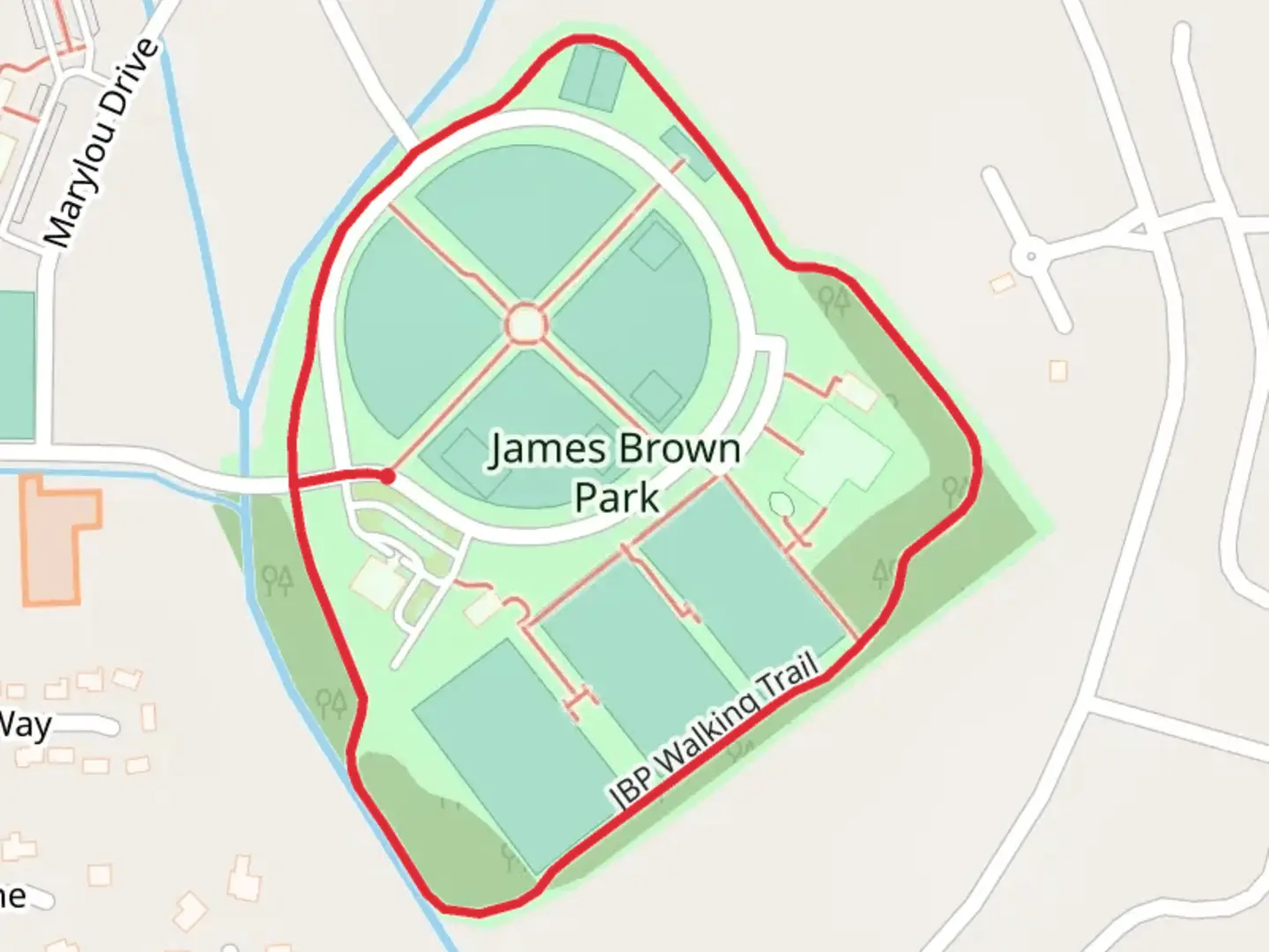 An image depicting the trail James Brown Park Loop and its surrounding area.
