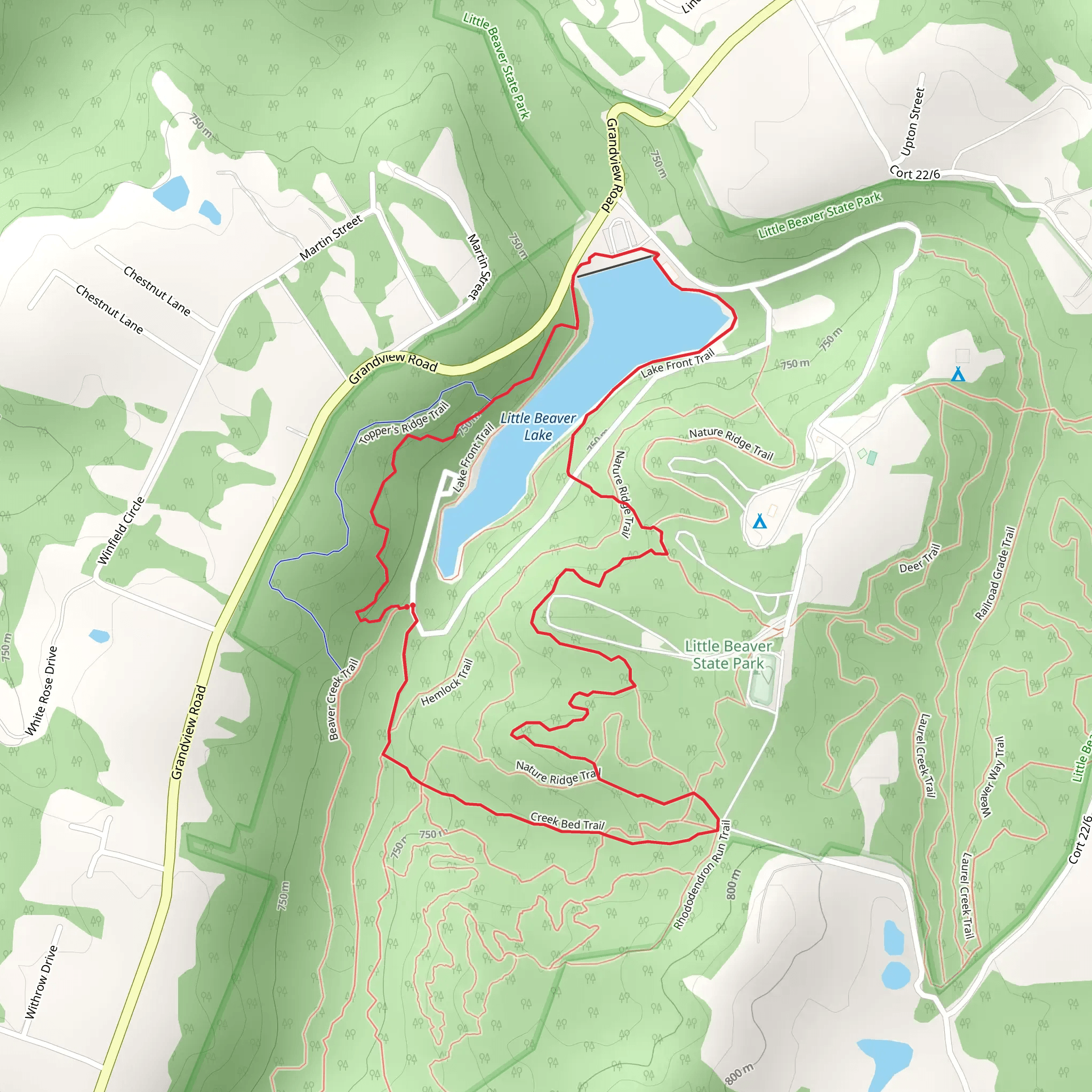 Little Beaver Lake, Creek Bed and Nature Ridge Loop Trail mobile static map