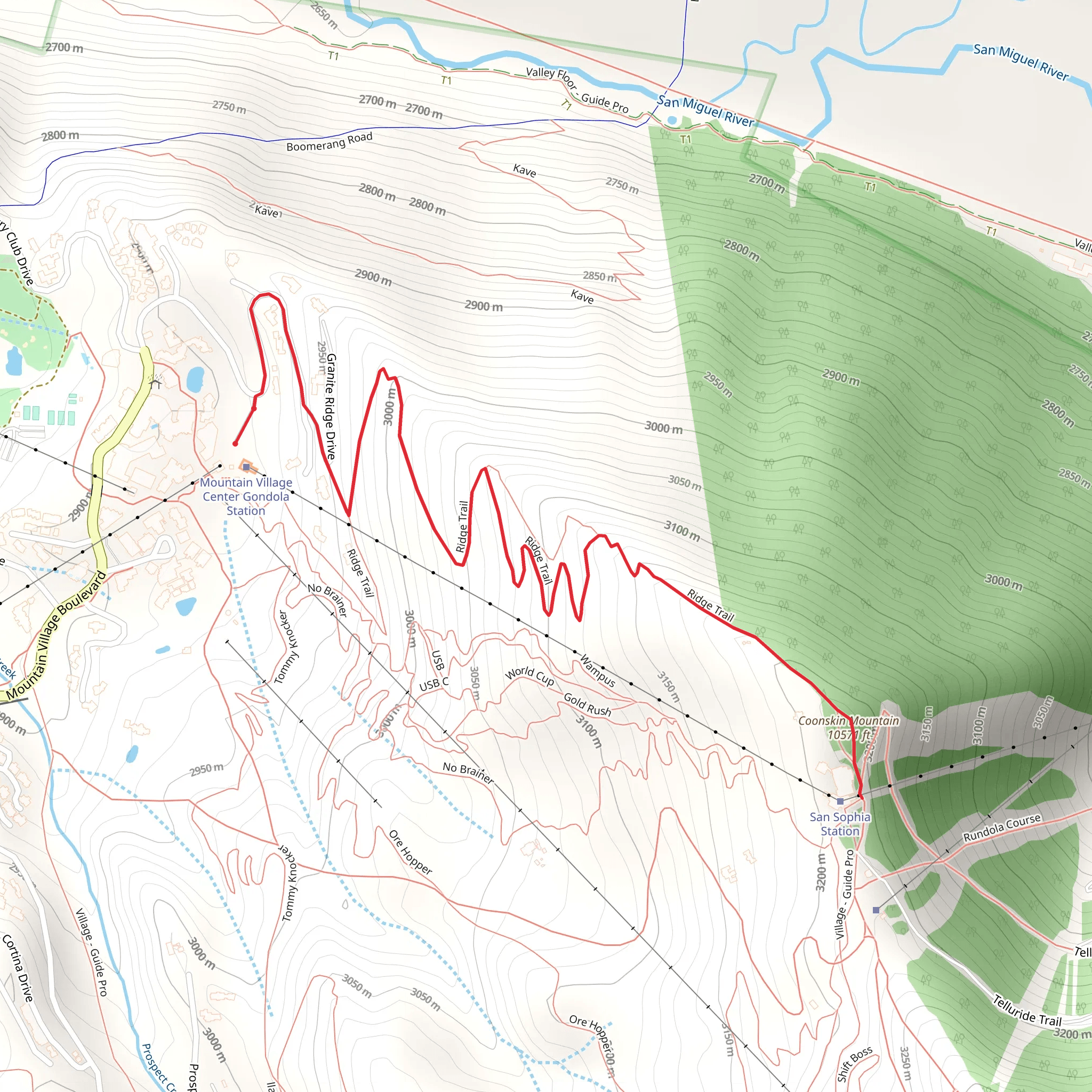 Coonskin Mountain via Ridge Trail mobile static map