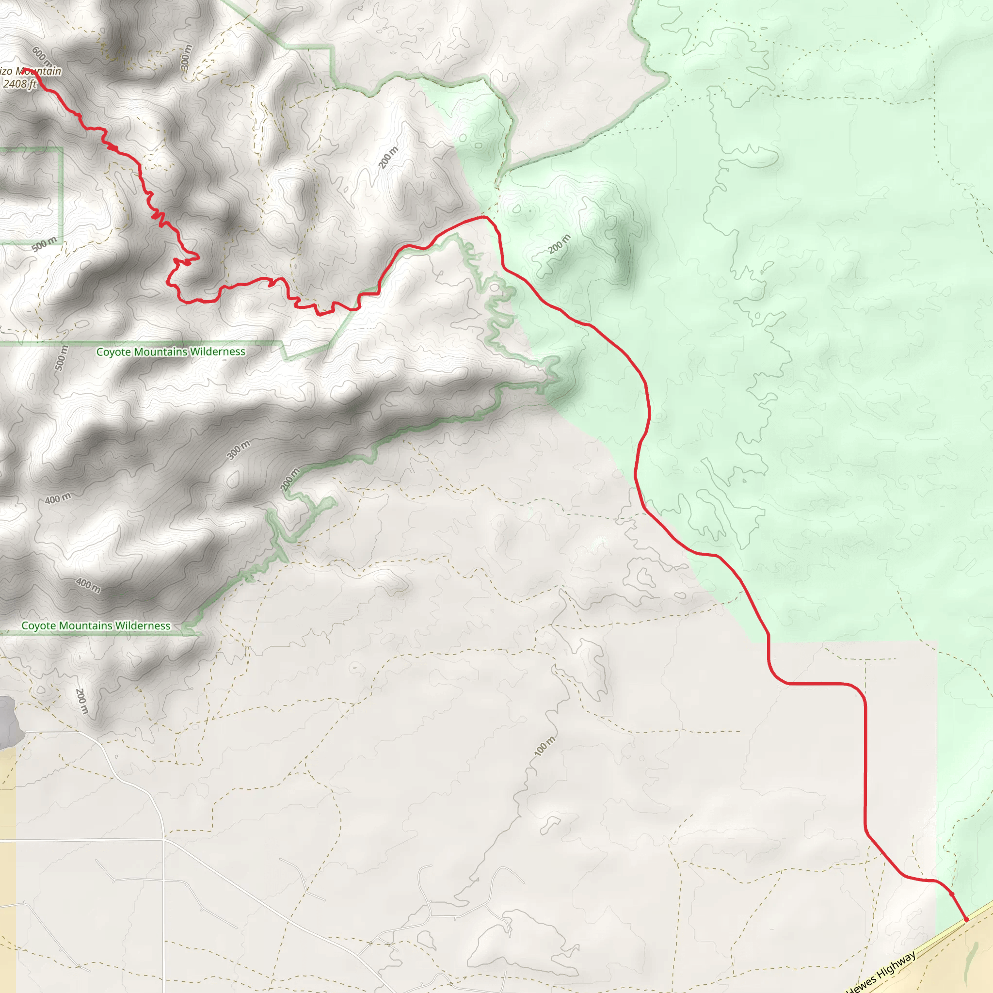 Carrizo Mountain via Painted Gorge Road mobile static map