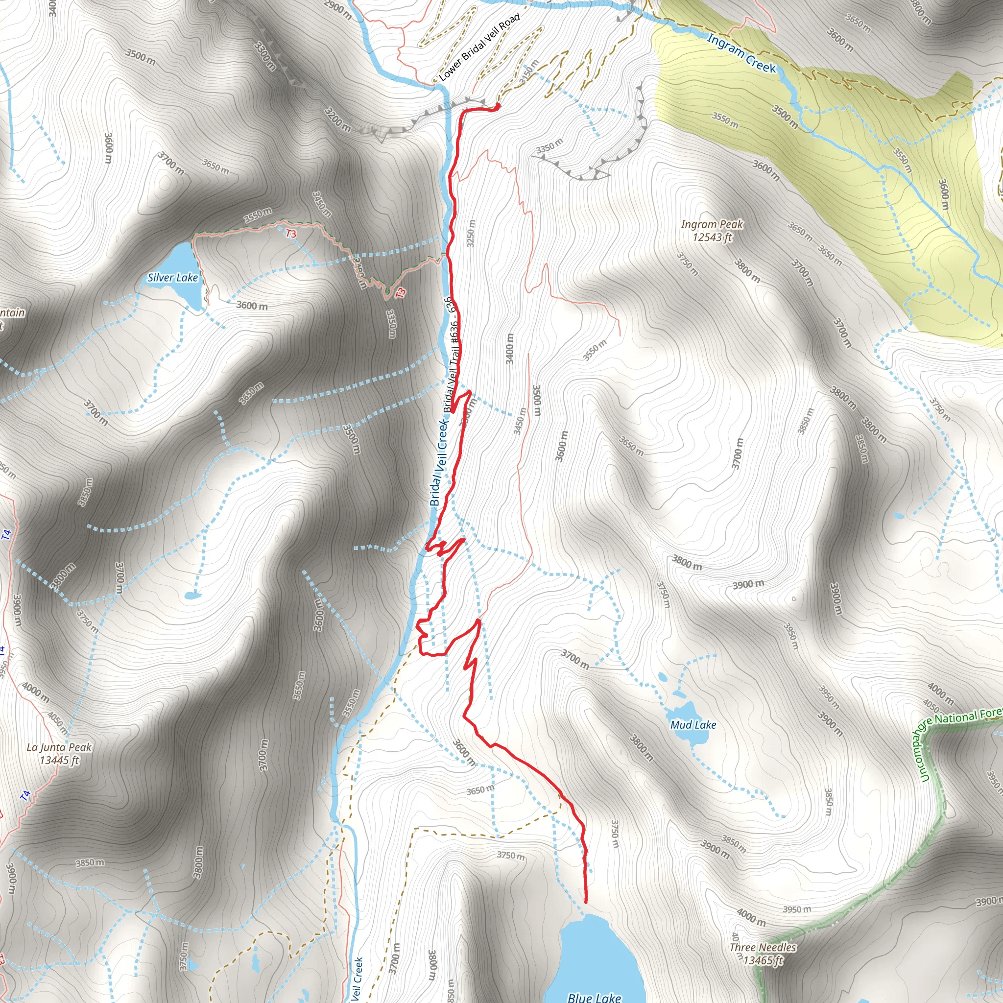 Blue Lake via Bridle Veil Trail mobile static map