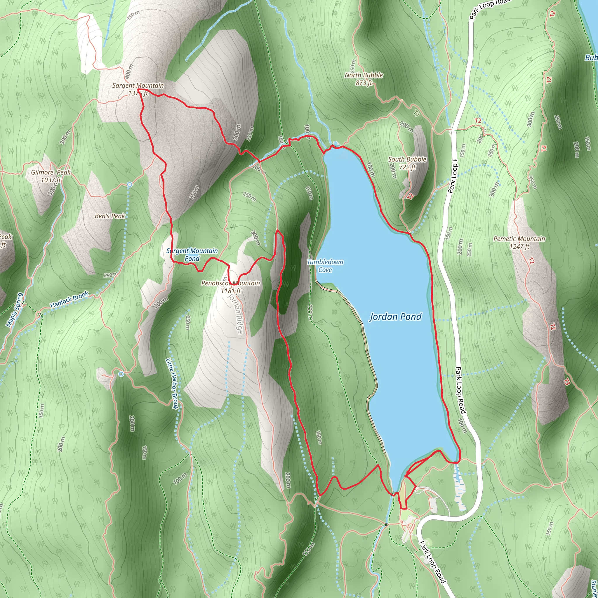 Penobscot Mountain and Sargent Mountain Loop via Jordan Pond mobile static map