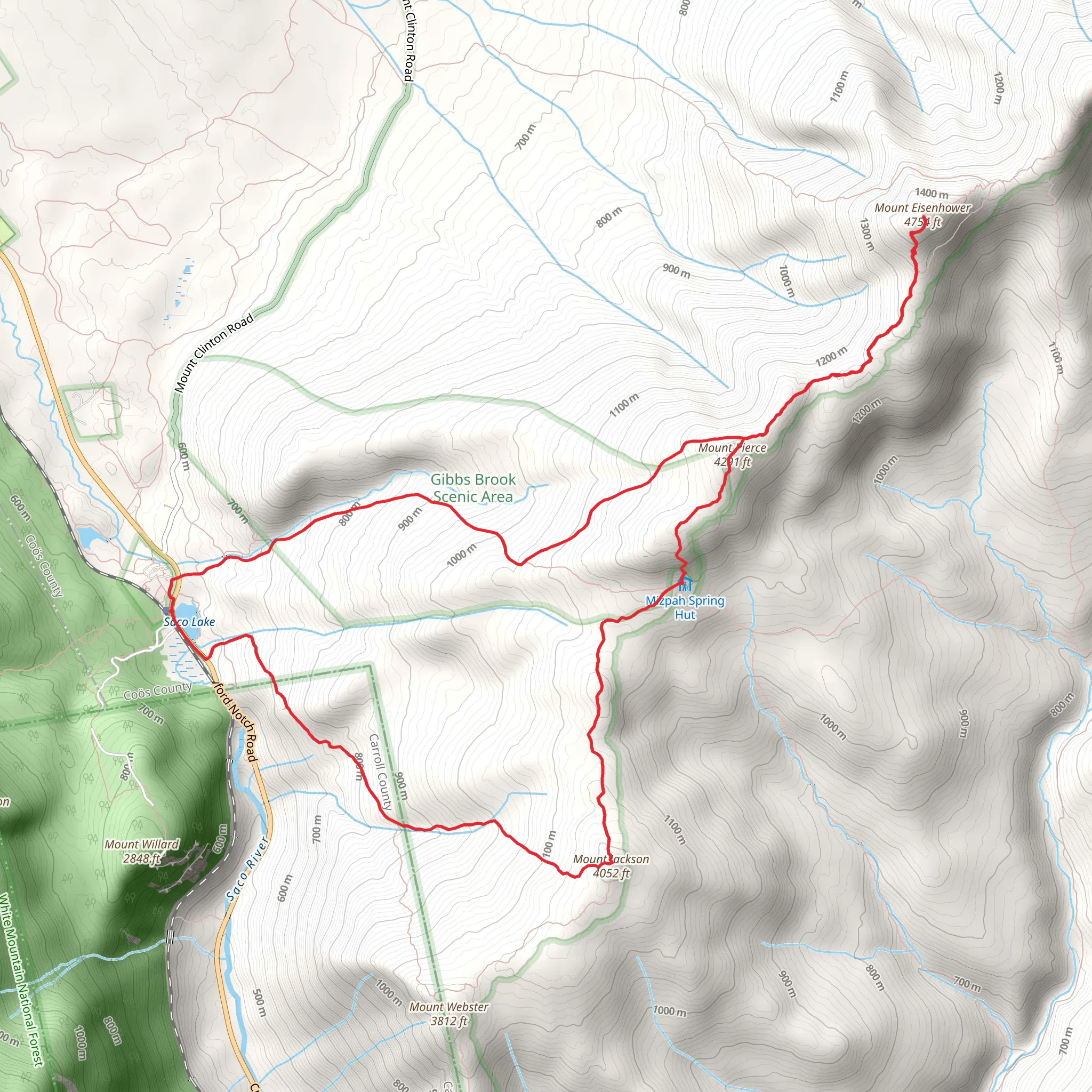 Mount Eisenhower and Mount Pierce Loop Trail mobile static map