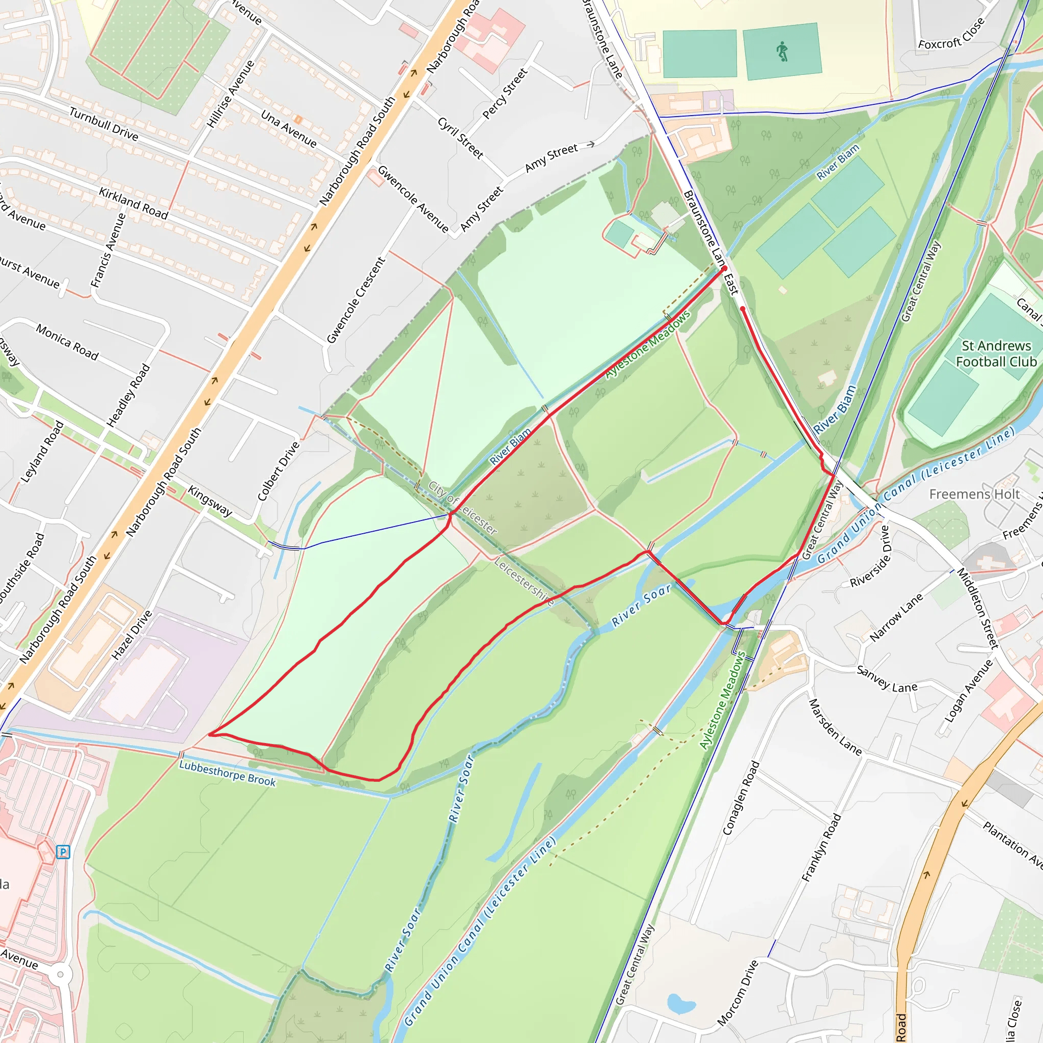 Aylestone Meadows Loop mobile static map