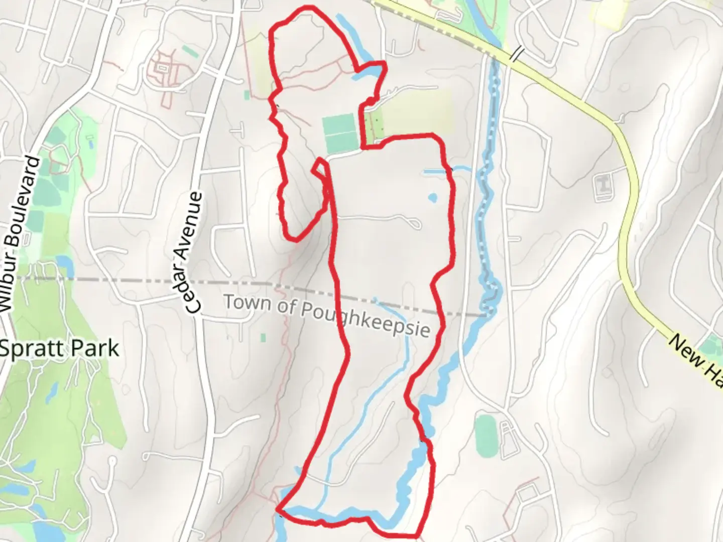 An image depicting the trail Casperkill Creek - Vassar College Loop and its surrounding area.