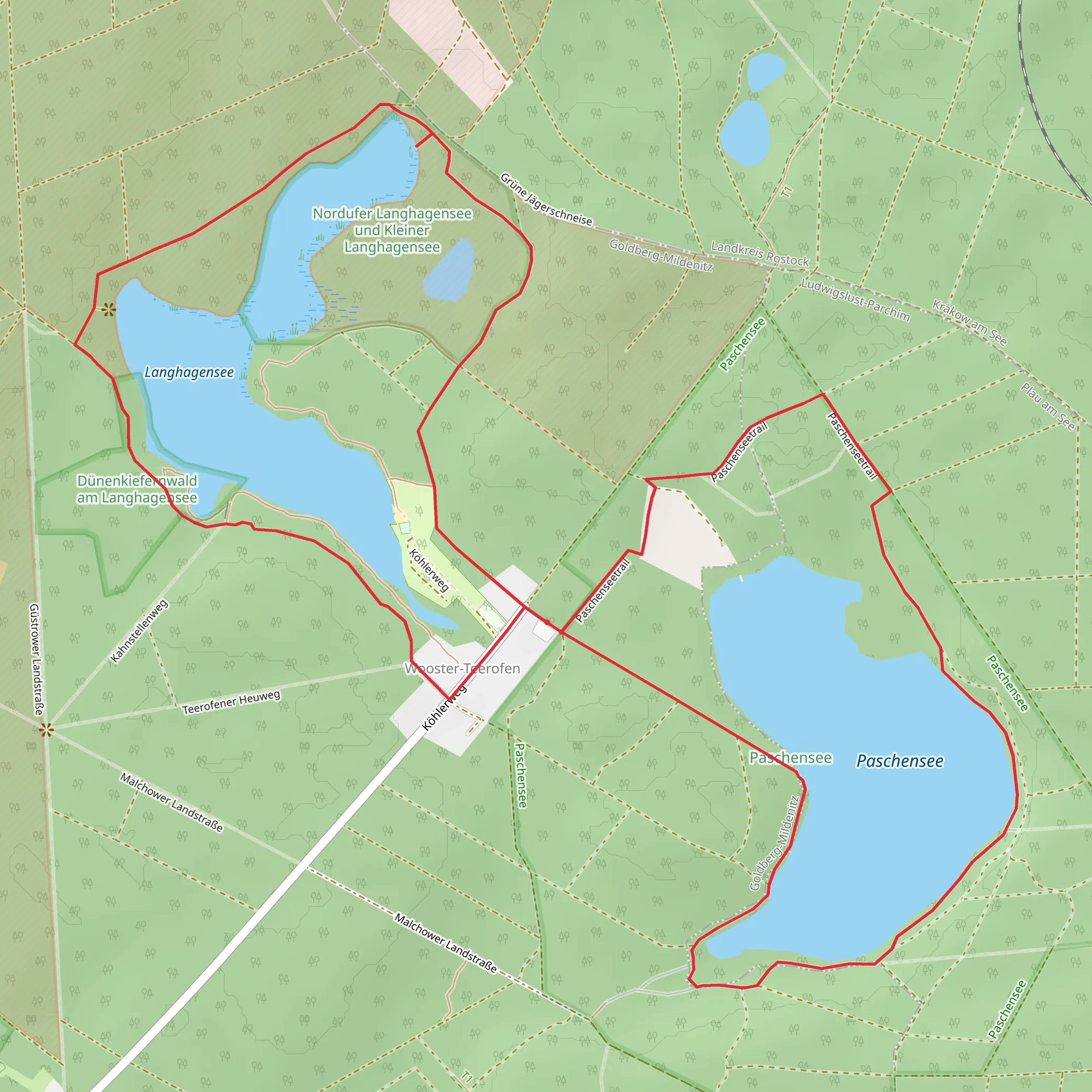 Langhagensee and Paschensee Loop mobile static map