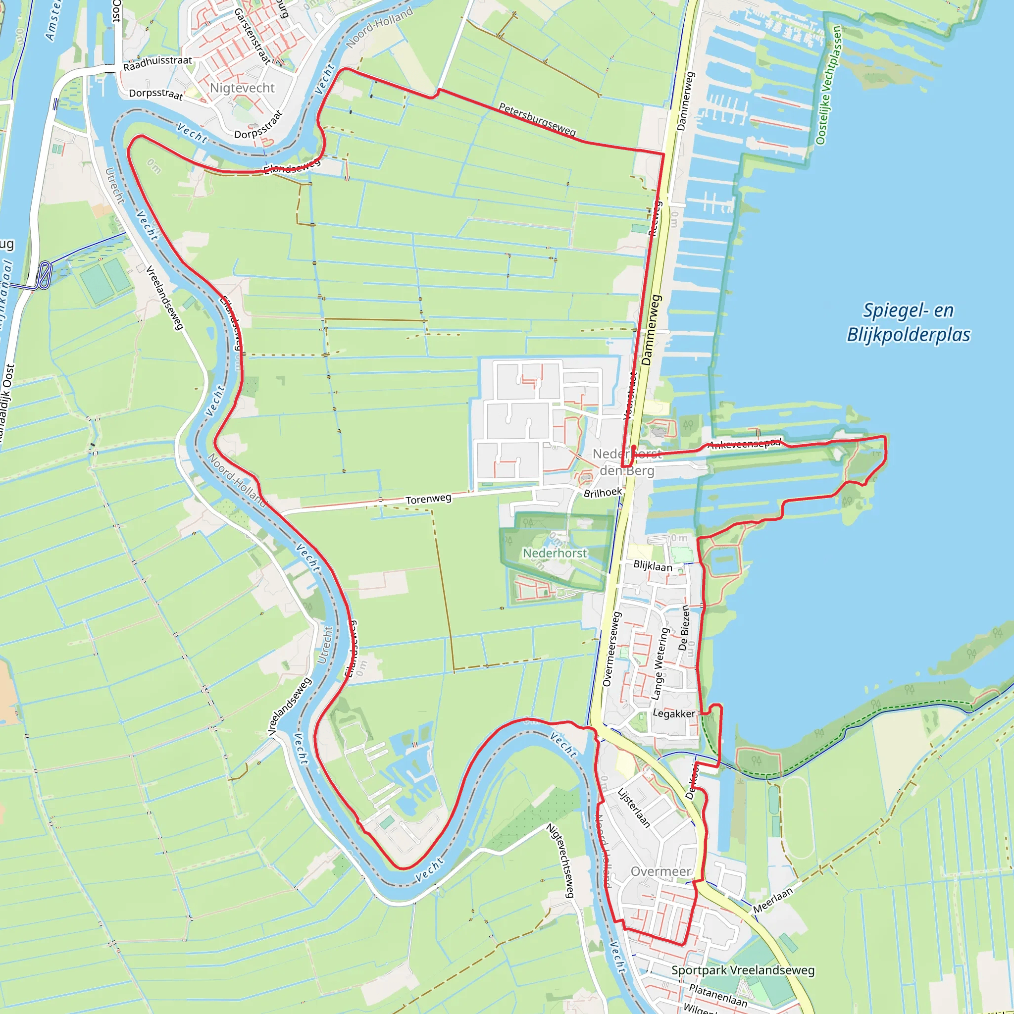 Spiegel on Blijkpolderplas via Peterburgser Route and Overmeer Route mobile static map