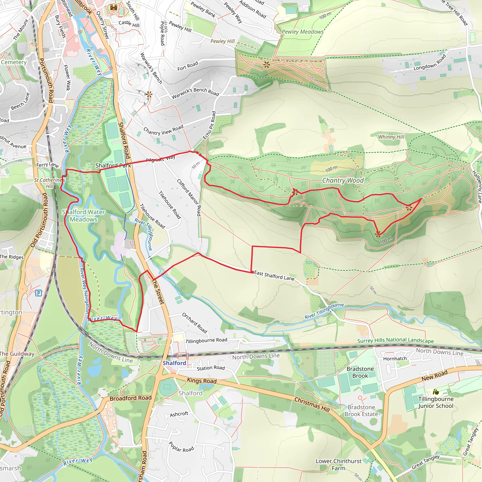 Shalford Circular Walk mobile static map