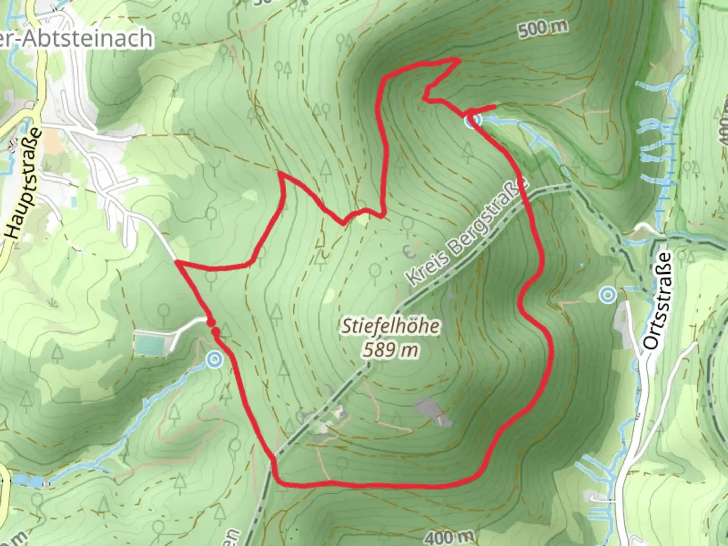 An image depicting the trail Alter Abfuhrweg Loop and its surrounding area.