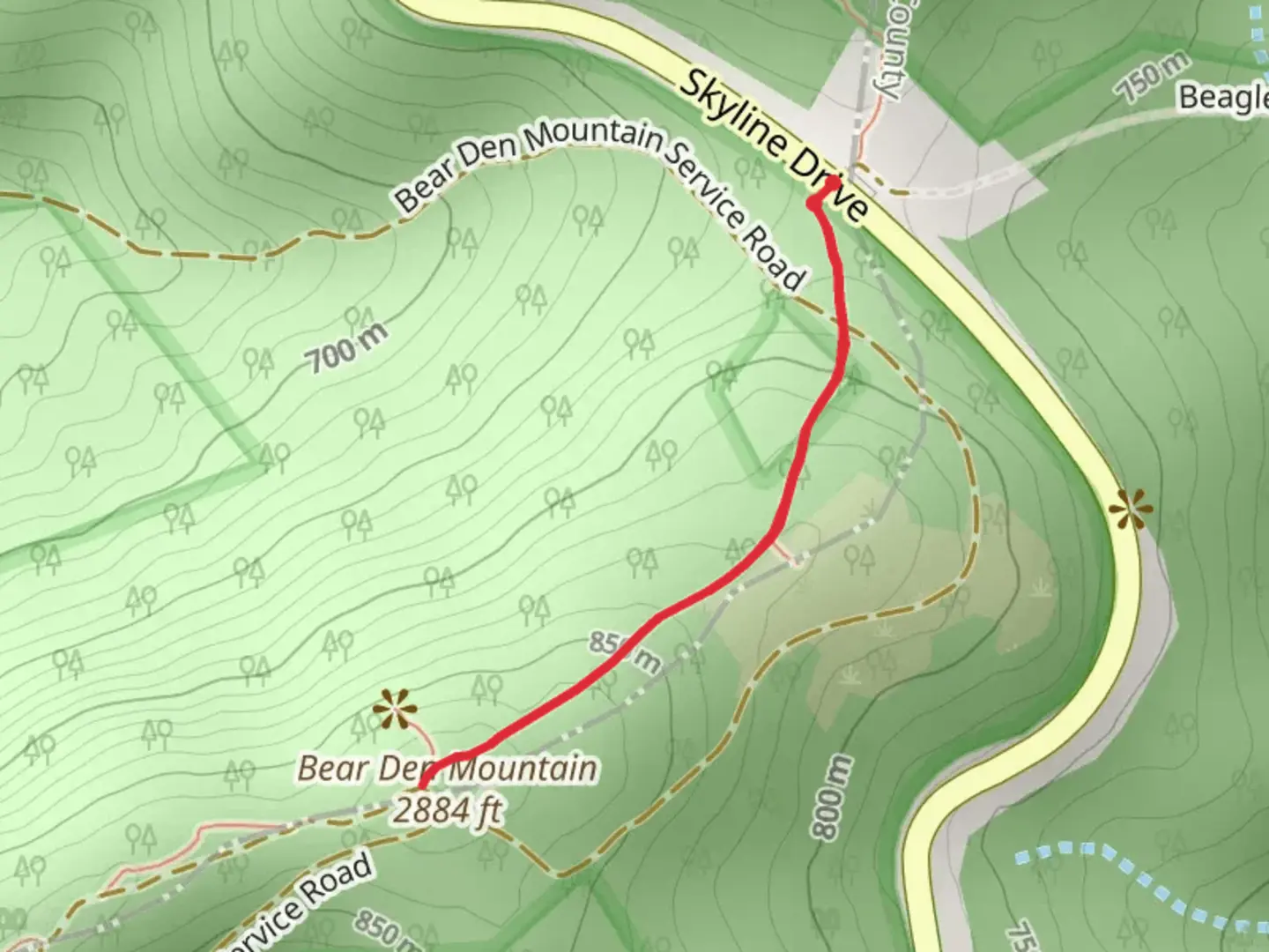 An image depicting the trail Bear Den Mountain via Appalachian Trail and its surrounding area.
