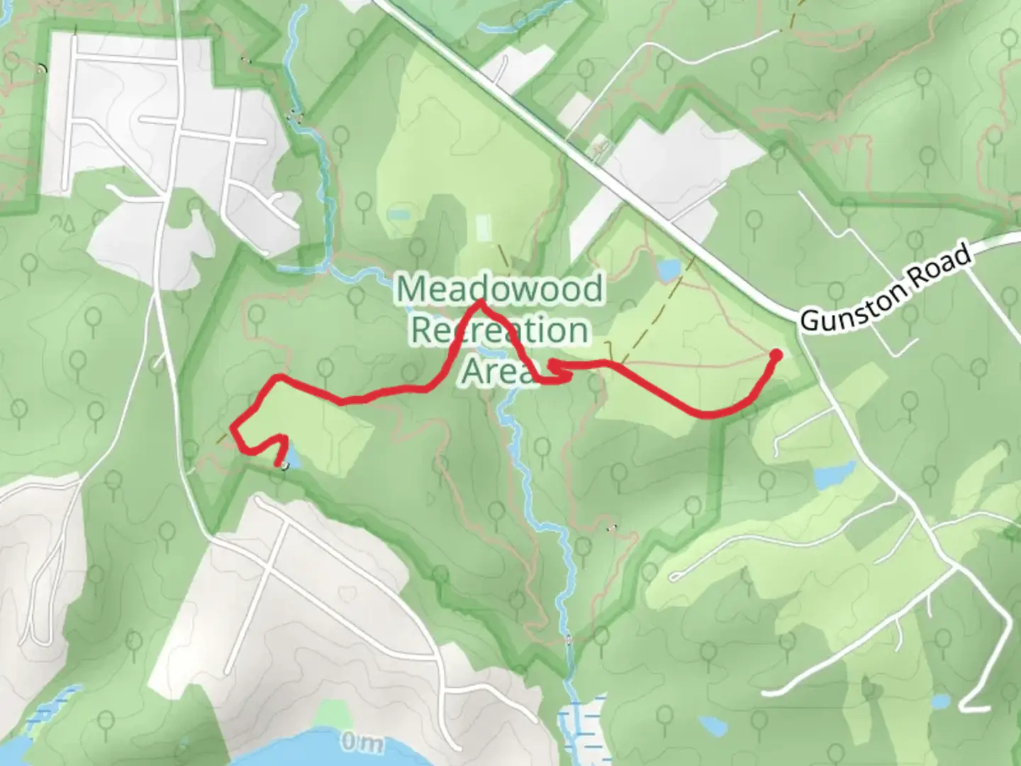 An image depicting the trail Hidden Pond via Mustang Loop Trail and its surrounding area.